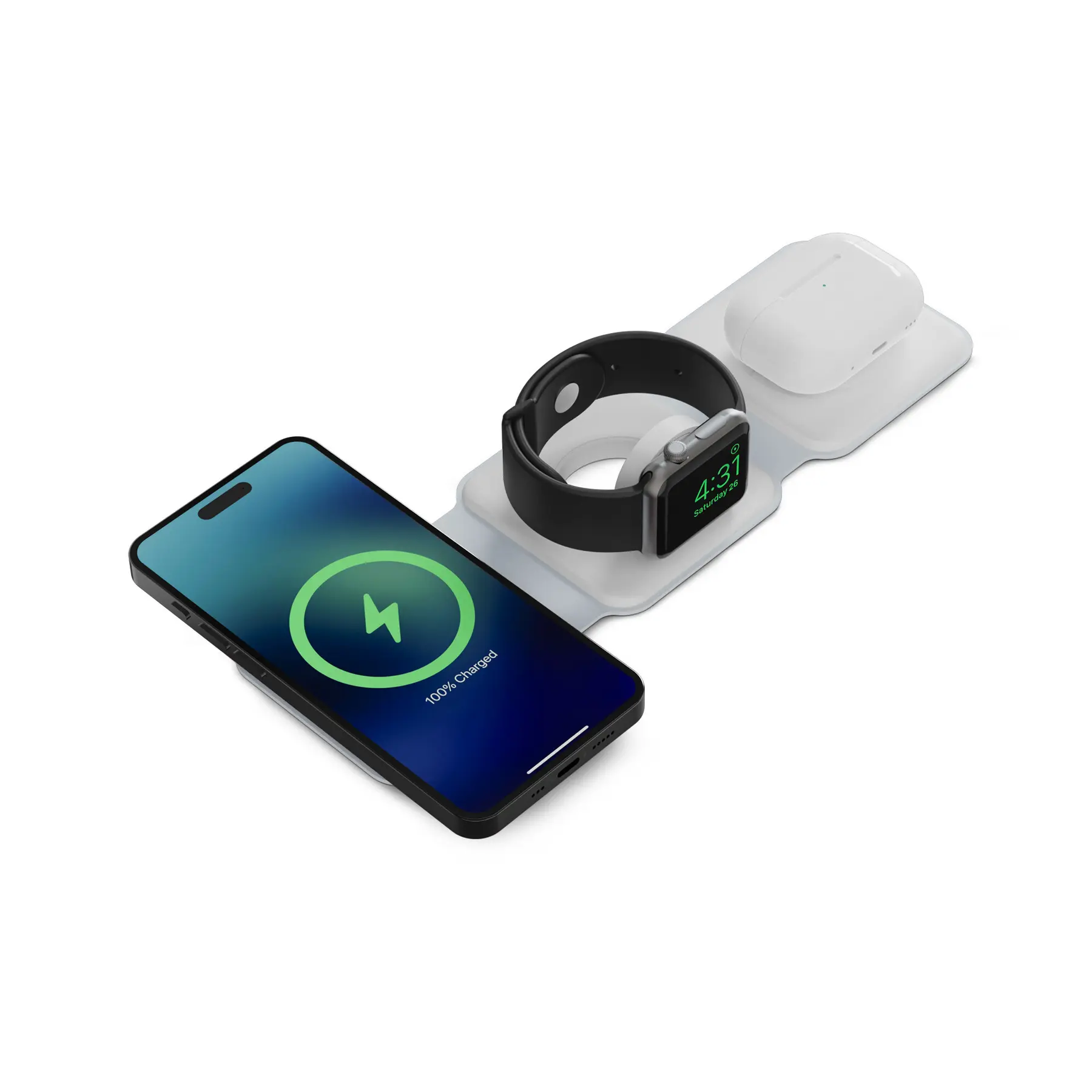 Chargeur sans fil pliable Ksix 3en1 Charge rapide 15W Blanc - Image 3