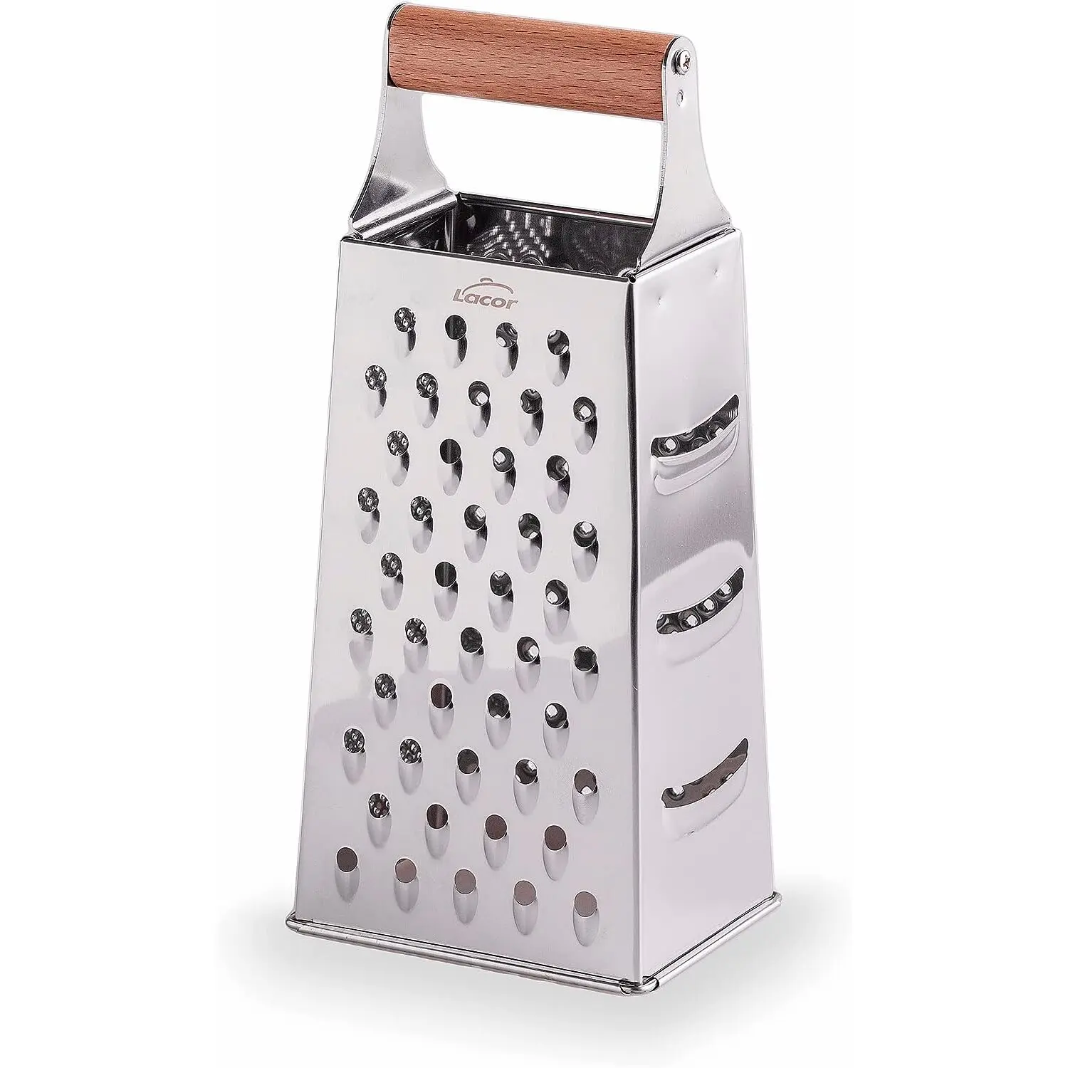 Râpe à 4 faces en acier inoxydable manche bois Lacor 11x8,5x24,5 cm