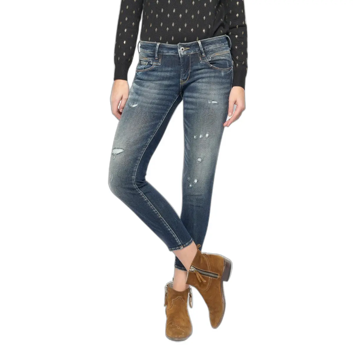 Jeans donna a vita alta 7/8 Le Temps des cerises Sib Pulp strappati N°2