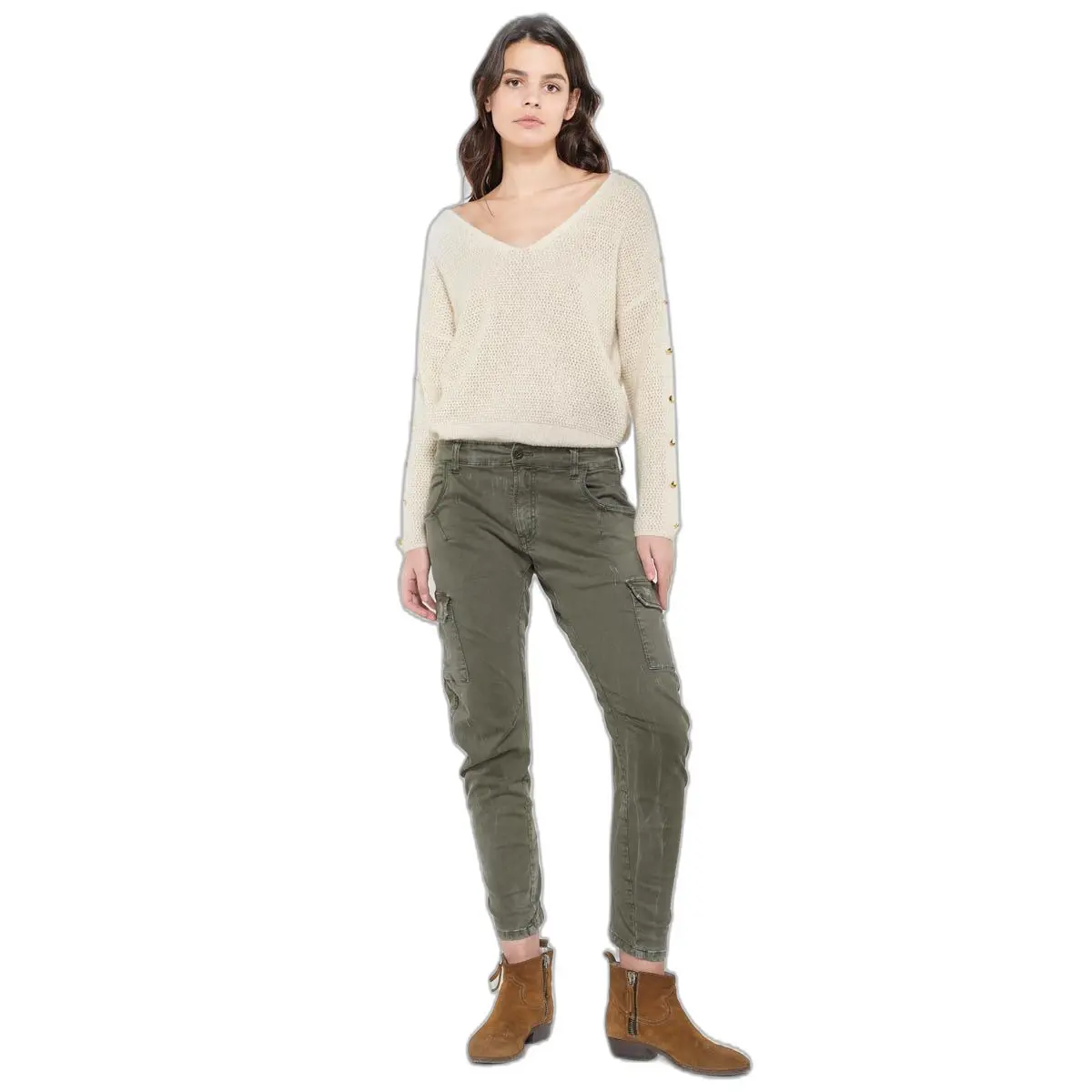 Le Temps Des Cerises Donna Verde Pantaloni Cargo 7/8 Da Rivera - Immagine 2