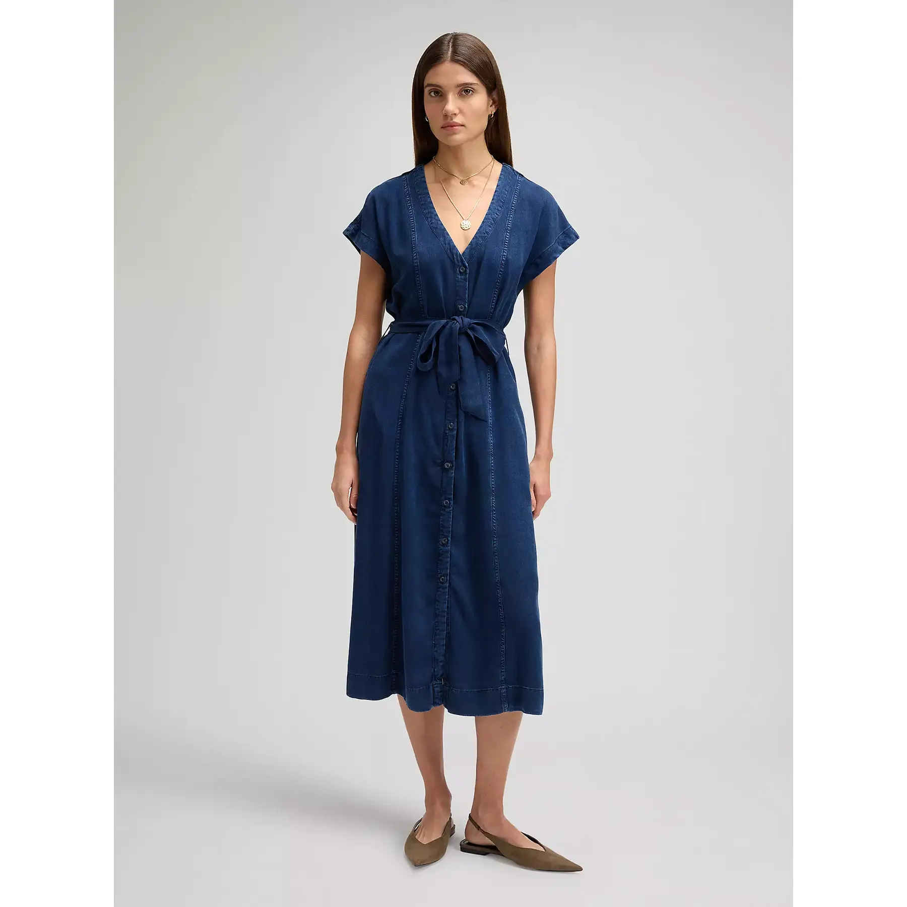 Robe in denim midi con cintura donna Lee