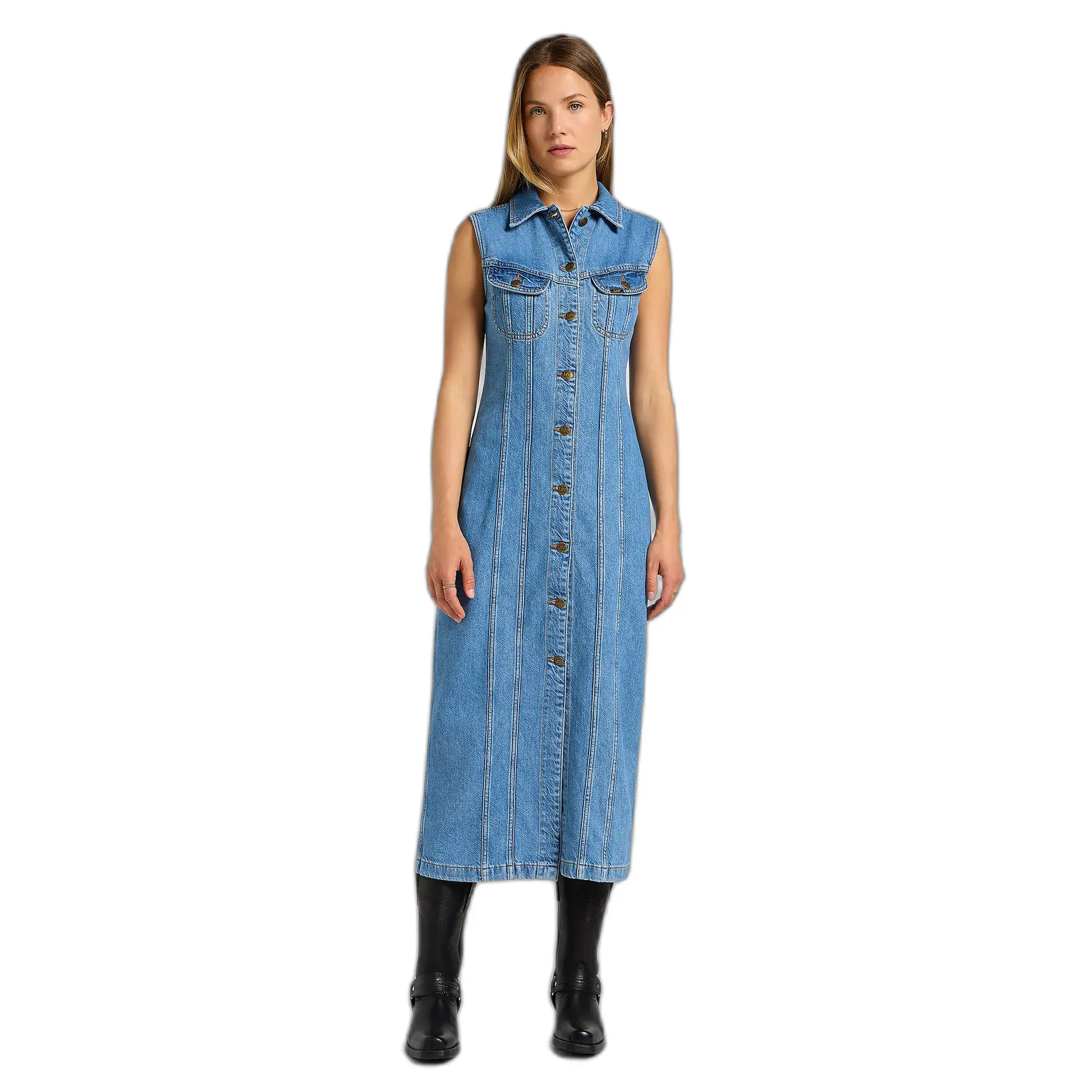Abito lungo slim da donna in denim Lee
