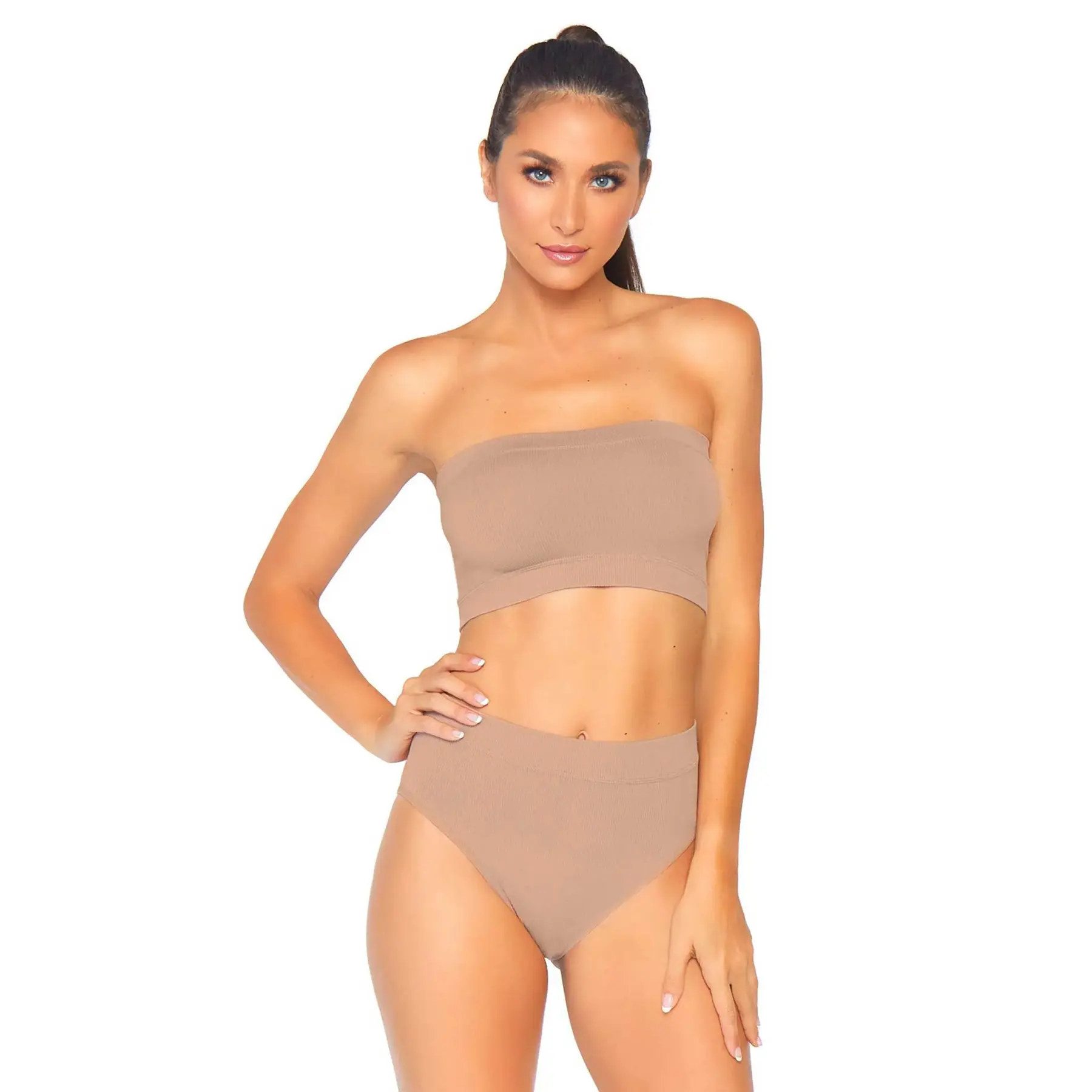 Completo top a fascia e culotte a vita alta donna