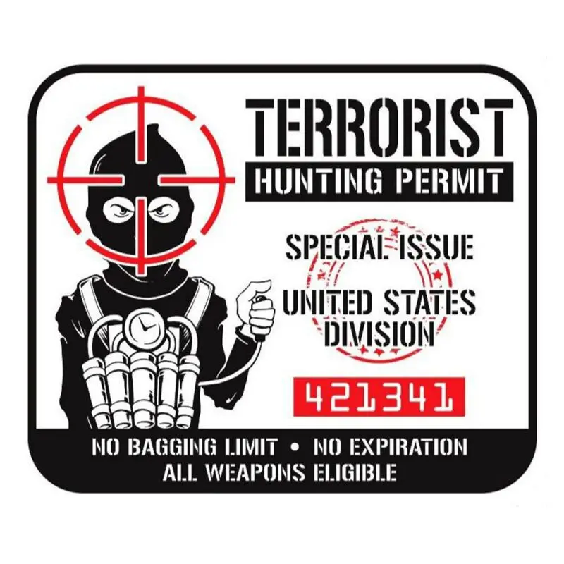 Motorradaufkleber Lethal Threat Terrorist Hunting Permit