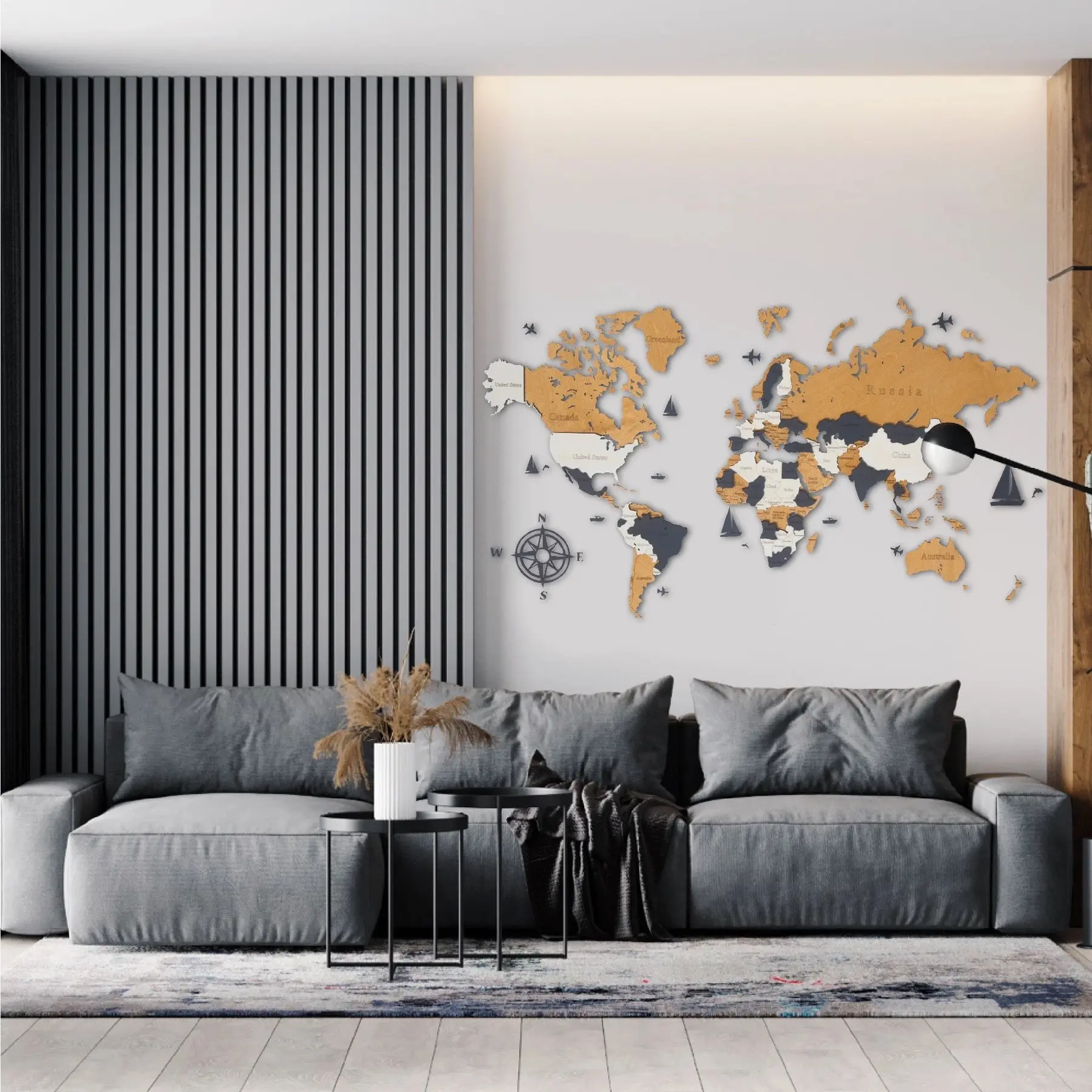 Wanddekoration Weltkarte LosokaWood 3D Wzór 7
