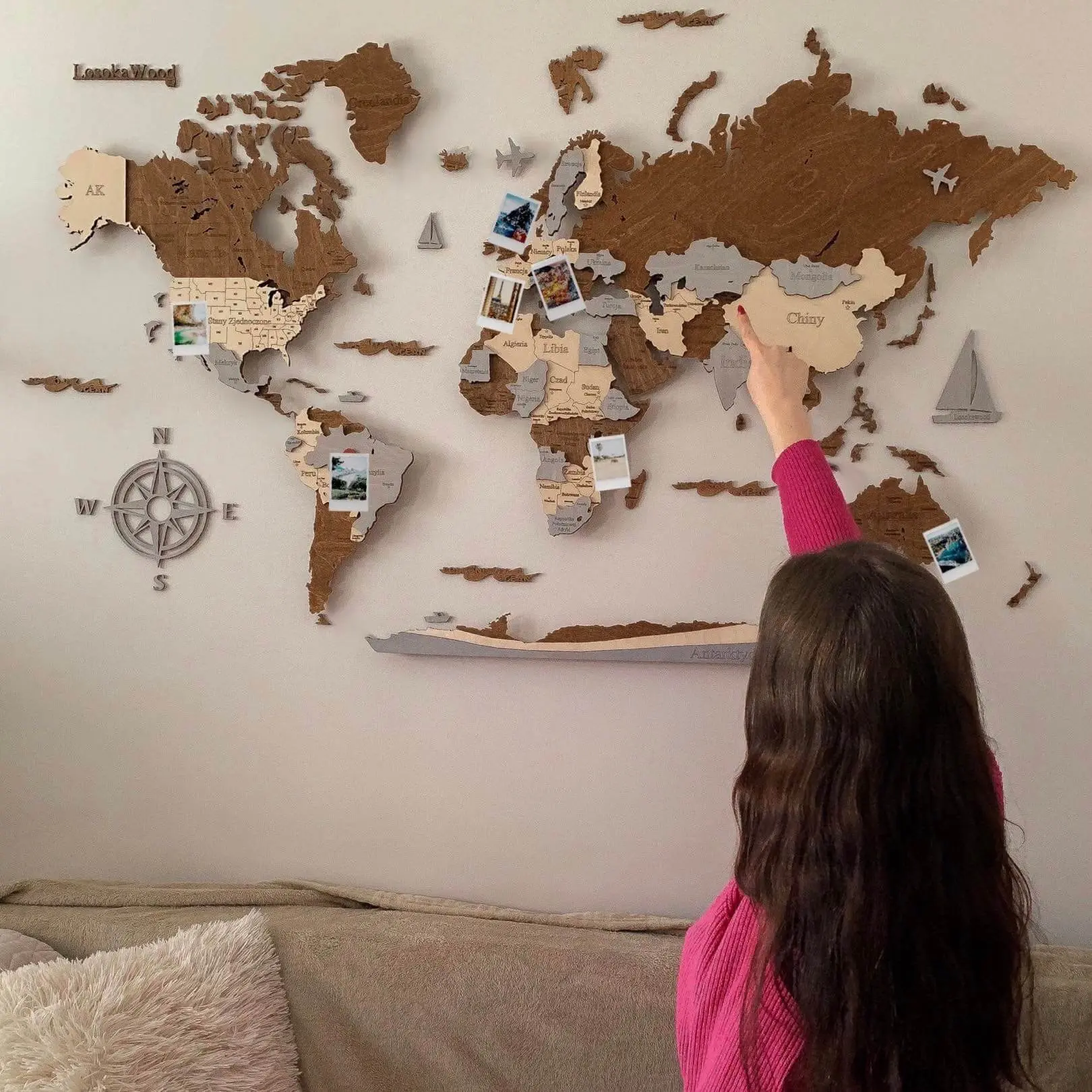 Wanddekoration Weltkarte LosokaWood 3D Wzór 3