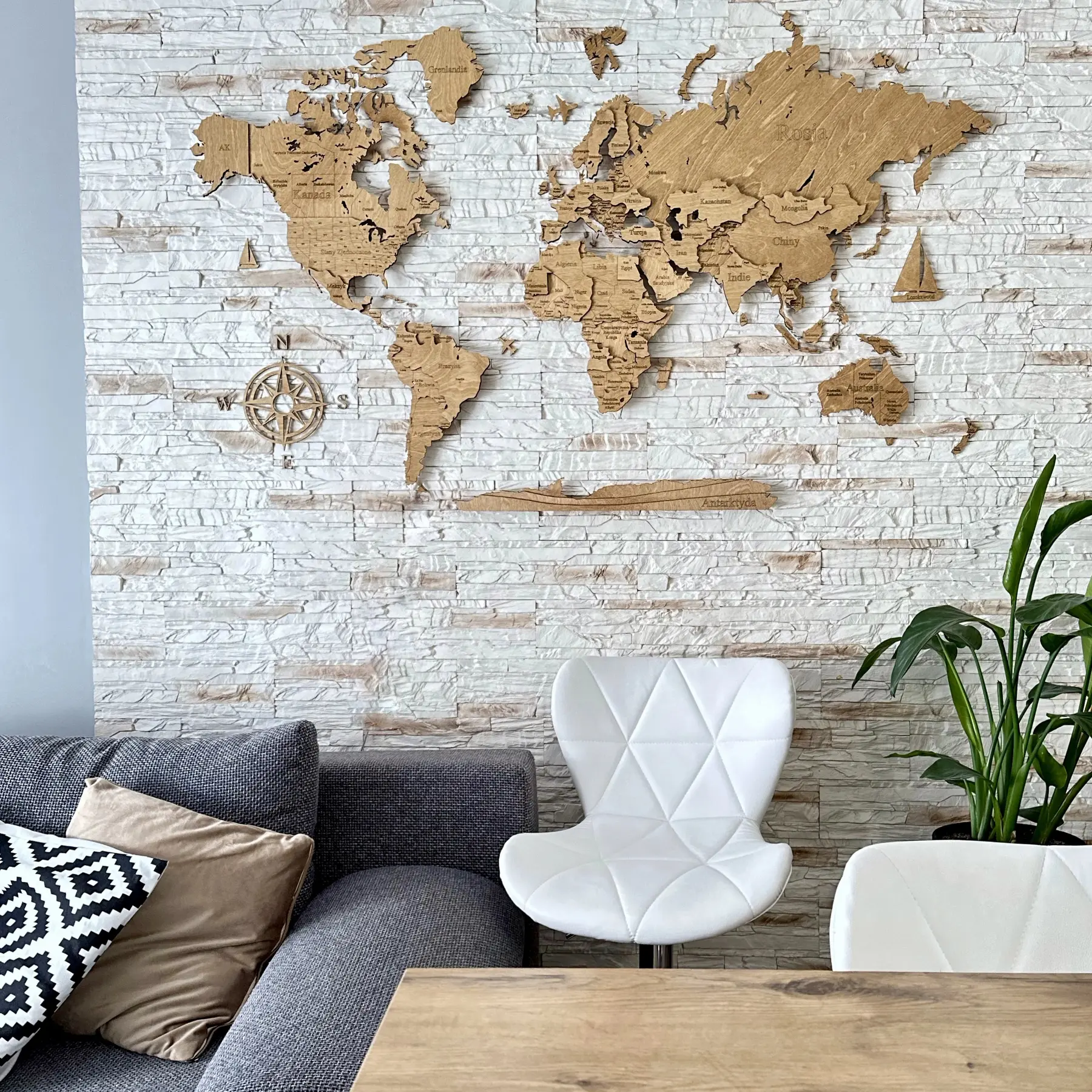 Wanddekoration Weltkarte LosokaWood 3D Wzór 21