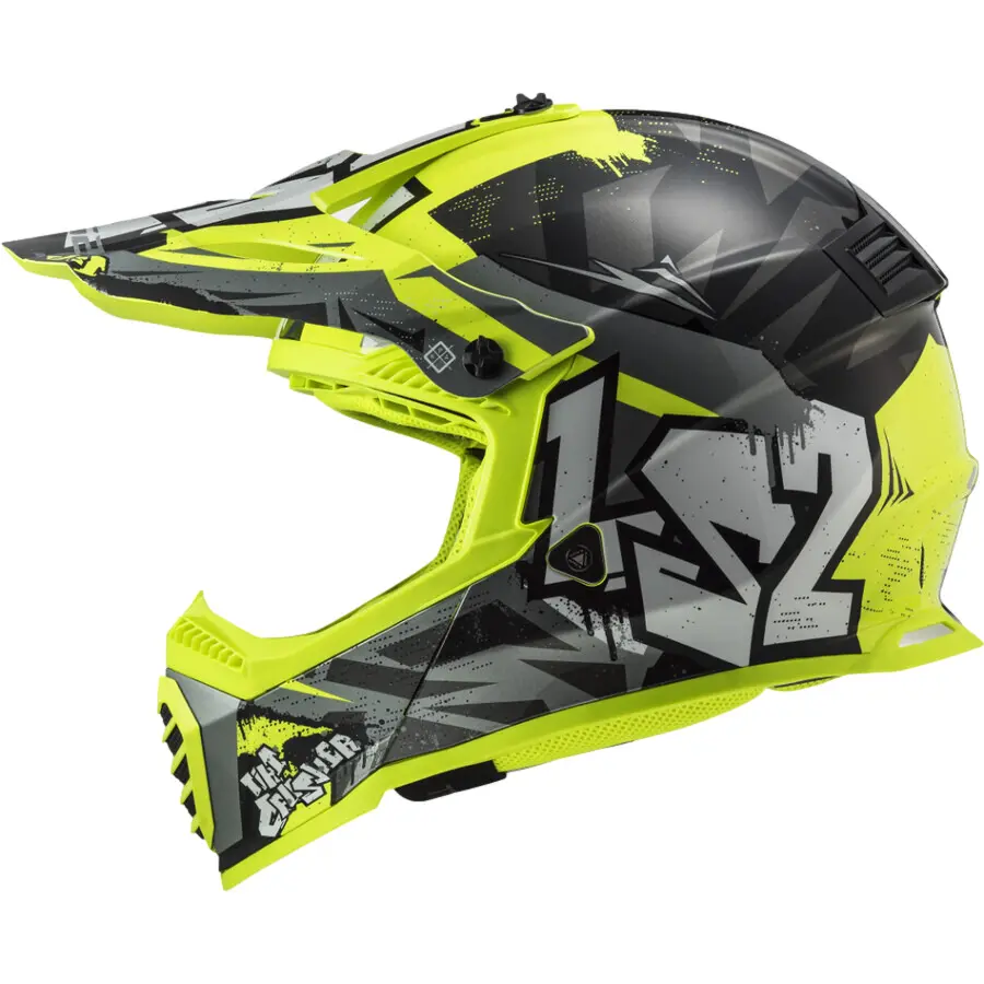LS2 MX437 Fast II Mini Crusher Zwart Geel 06 Kids Crosshelm -