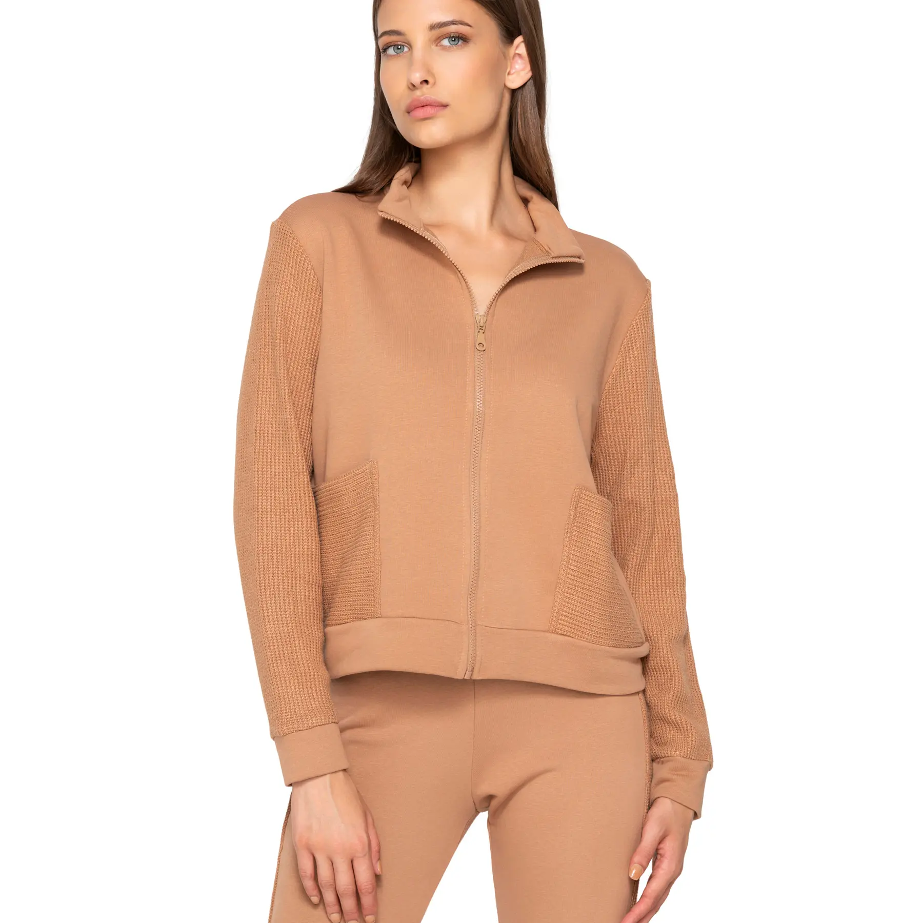 Luna Women's Marron Zip-Up Jacket Sweetened