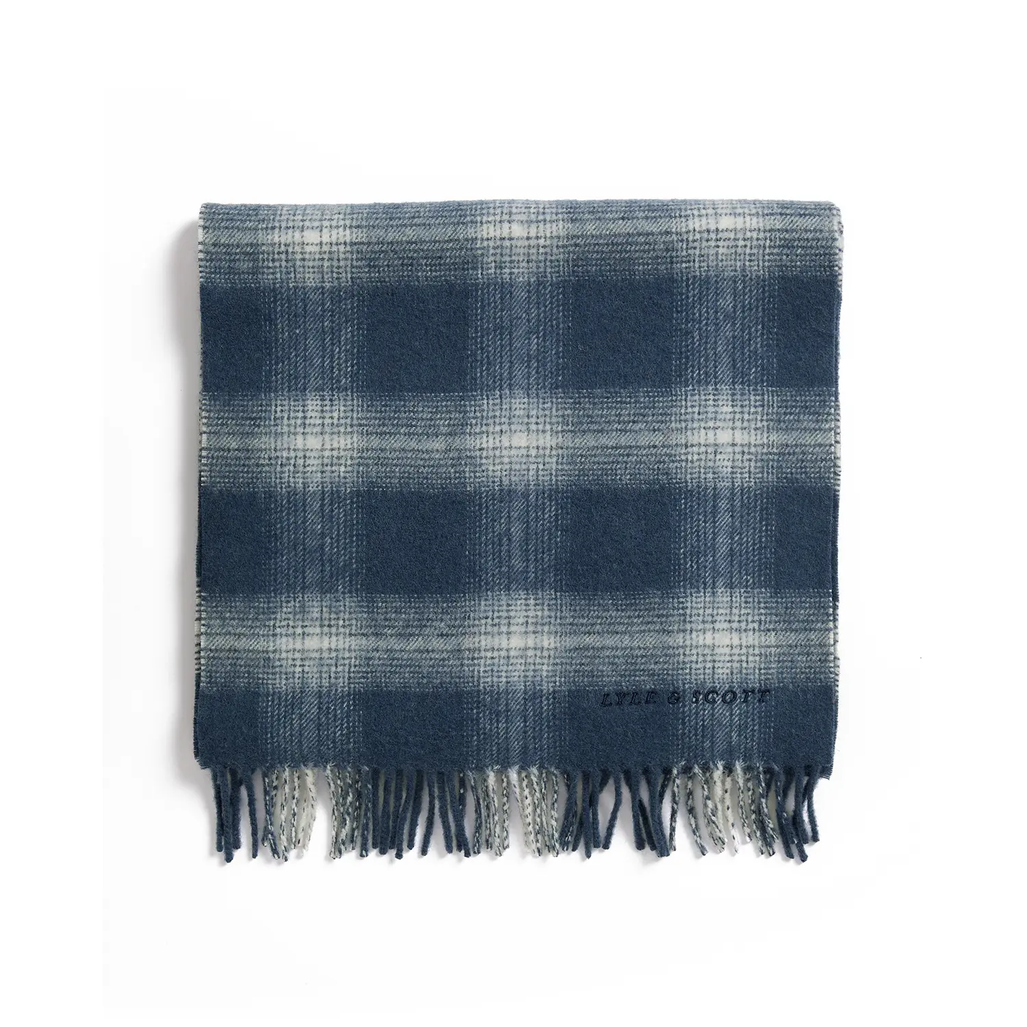 Lyle & Scott Men's Blue Checked Lambswool Scarf