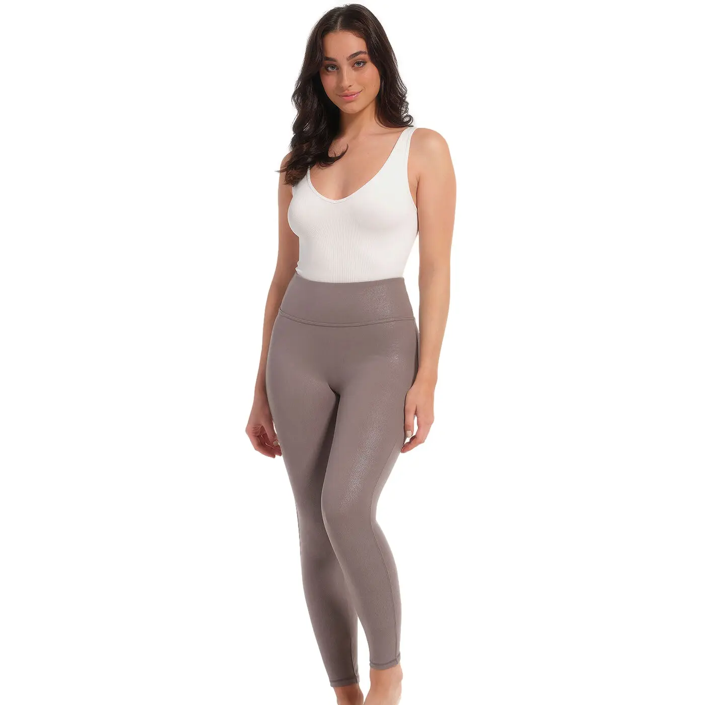 Magic Bodyfashion Women's Marron Leather Effect Leggings For