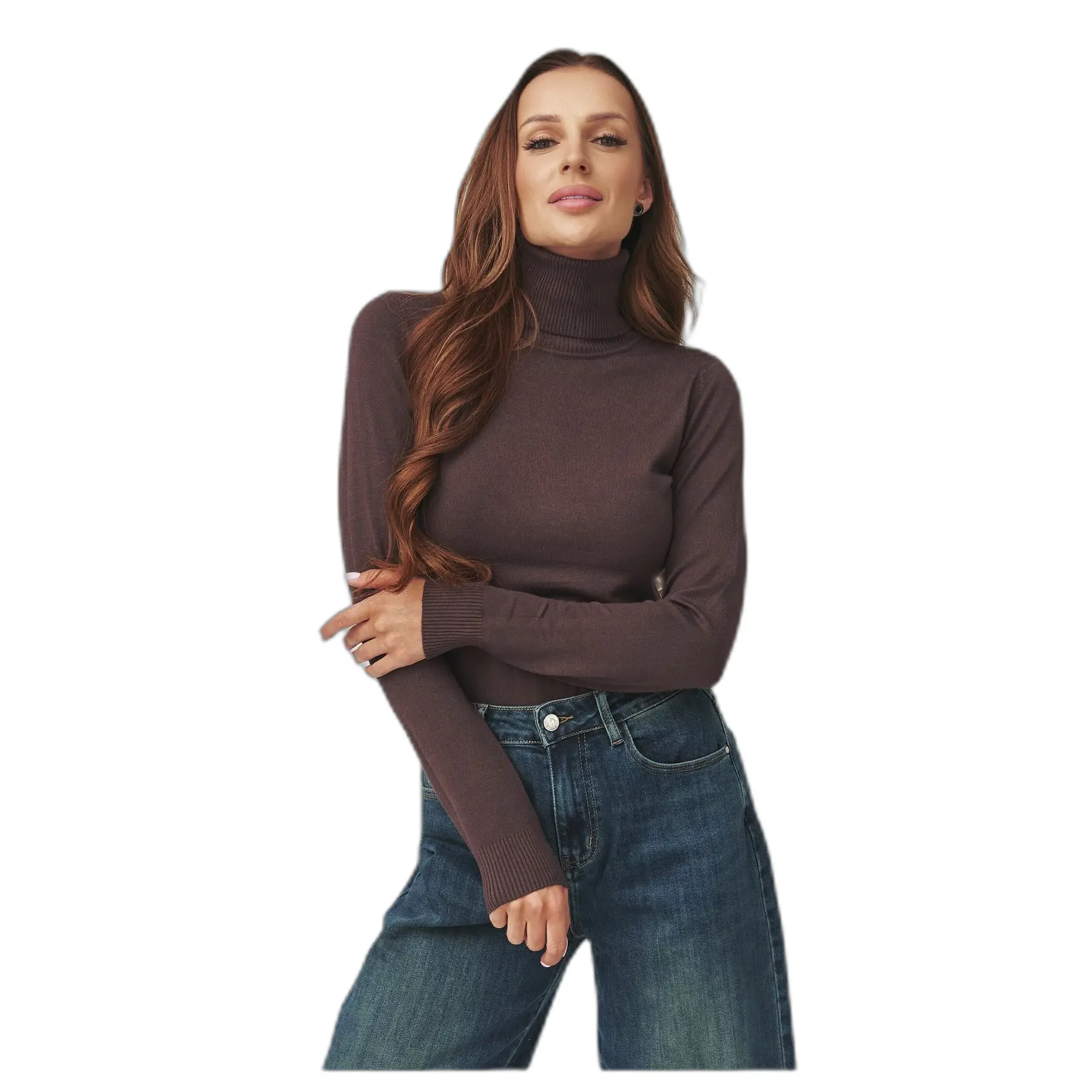 Damen Rollkragenbluse aus Viskose Makadamia C11