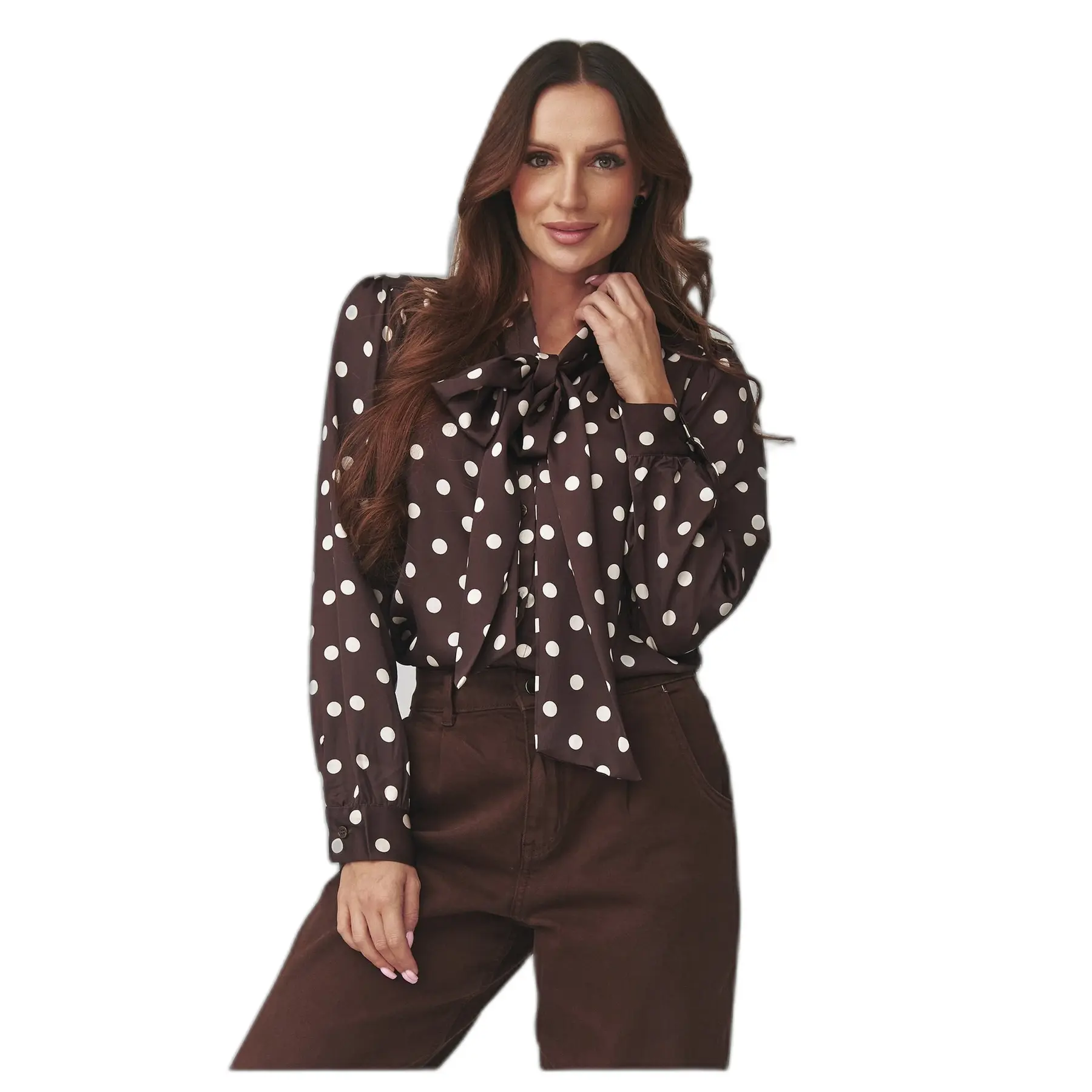 Elegante Punktebluse mit Schleife für Damen Makadamia C17