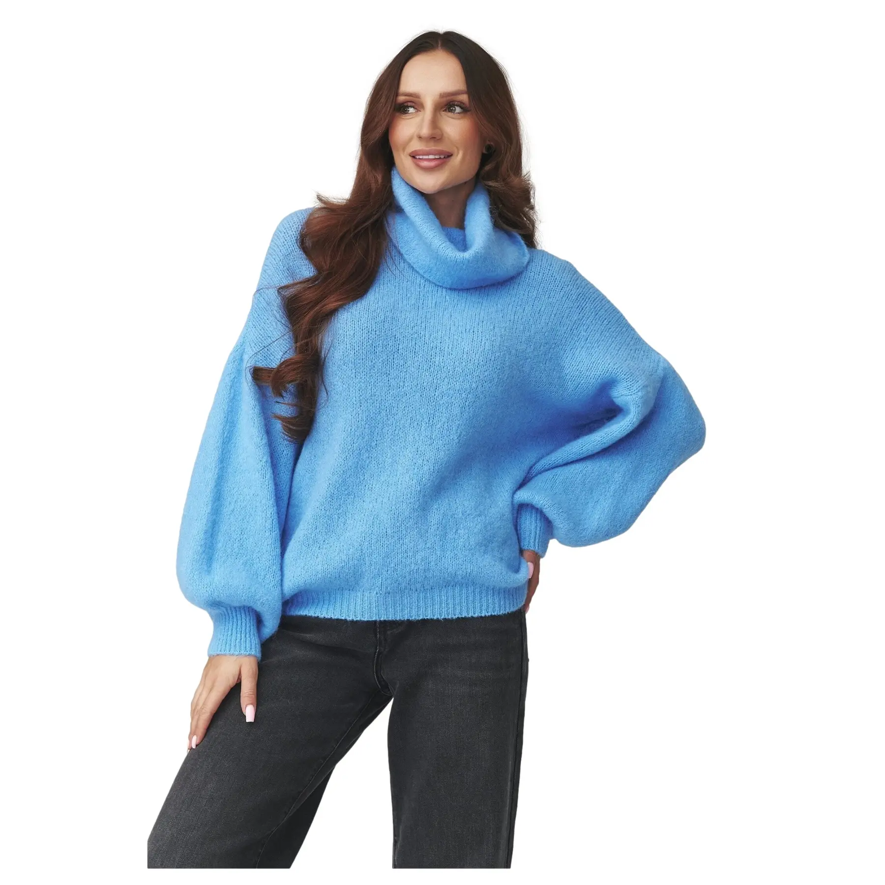 Oversized Rollkragenpullover aus Baby-Alpakawolle Damen Makadamia C19