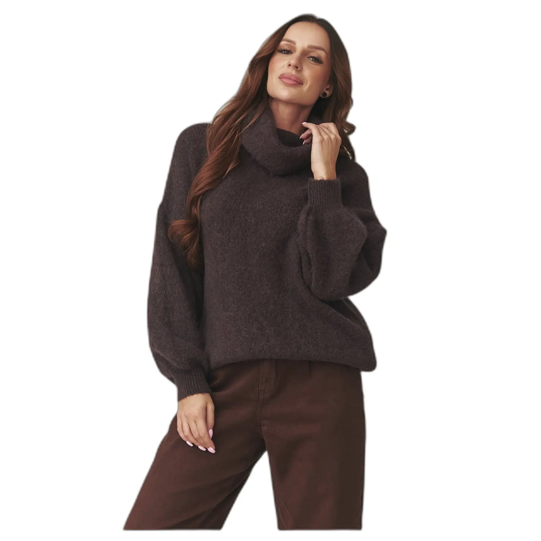 Oversized Rollkragenpullover aus Baby-Alpakawolle Damen Makadamia C19