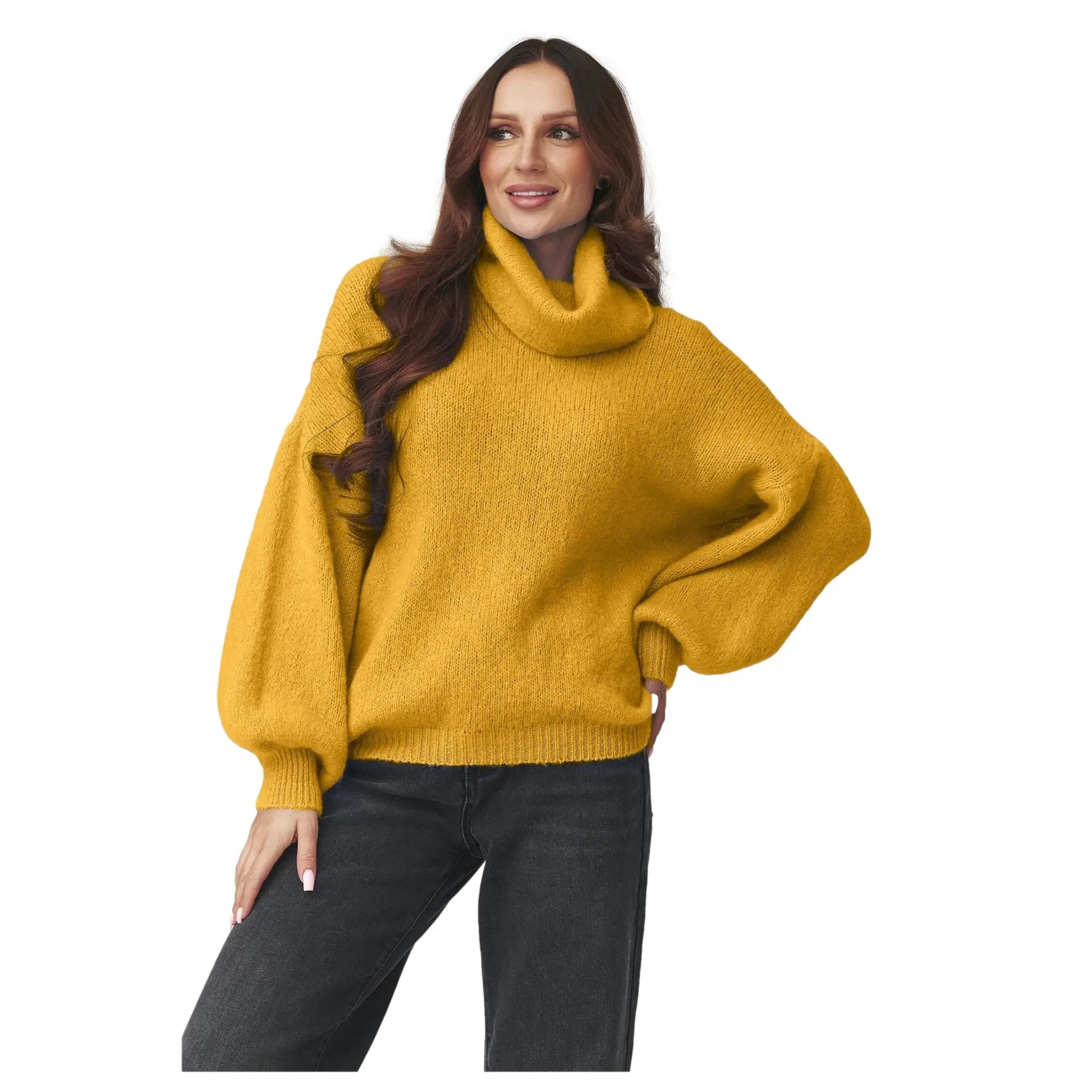 Oversized Rollkragenpullover aus Baby-Alpakawolle Damen Makadamia C19