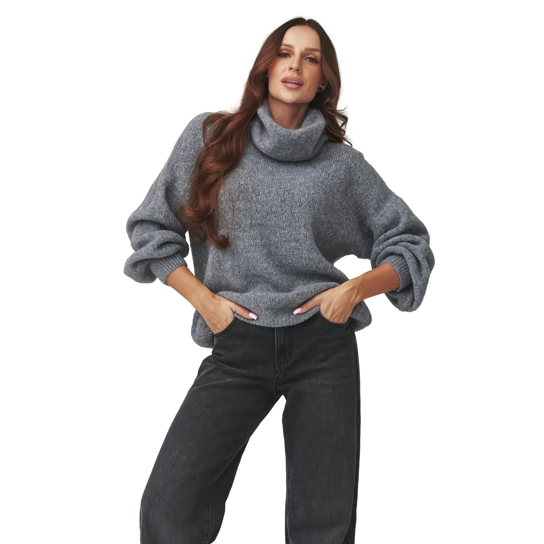 Oversized Rollkragenpullover aus Baby-Alpakawolle Damen Makadamia C19