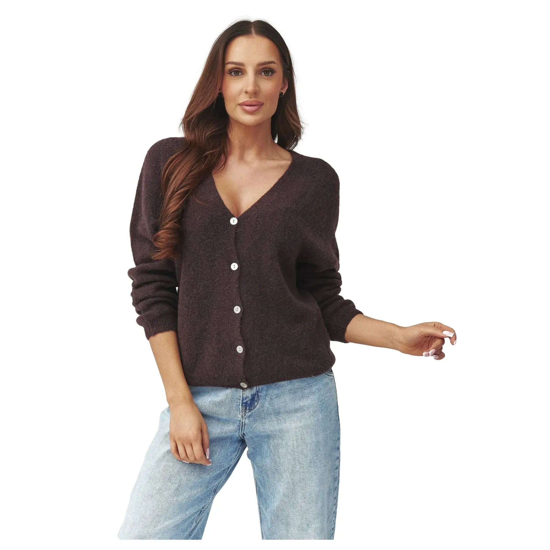 Knopf-Pullover Damen Makadamia C38