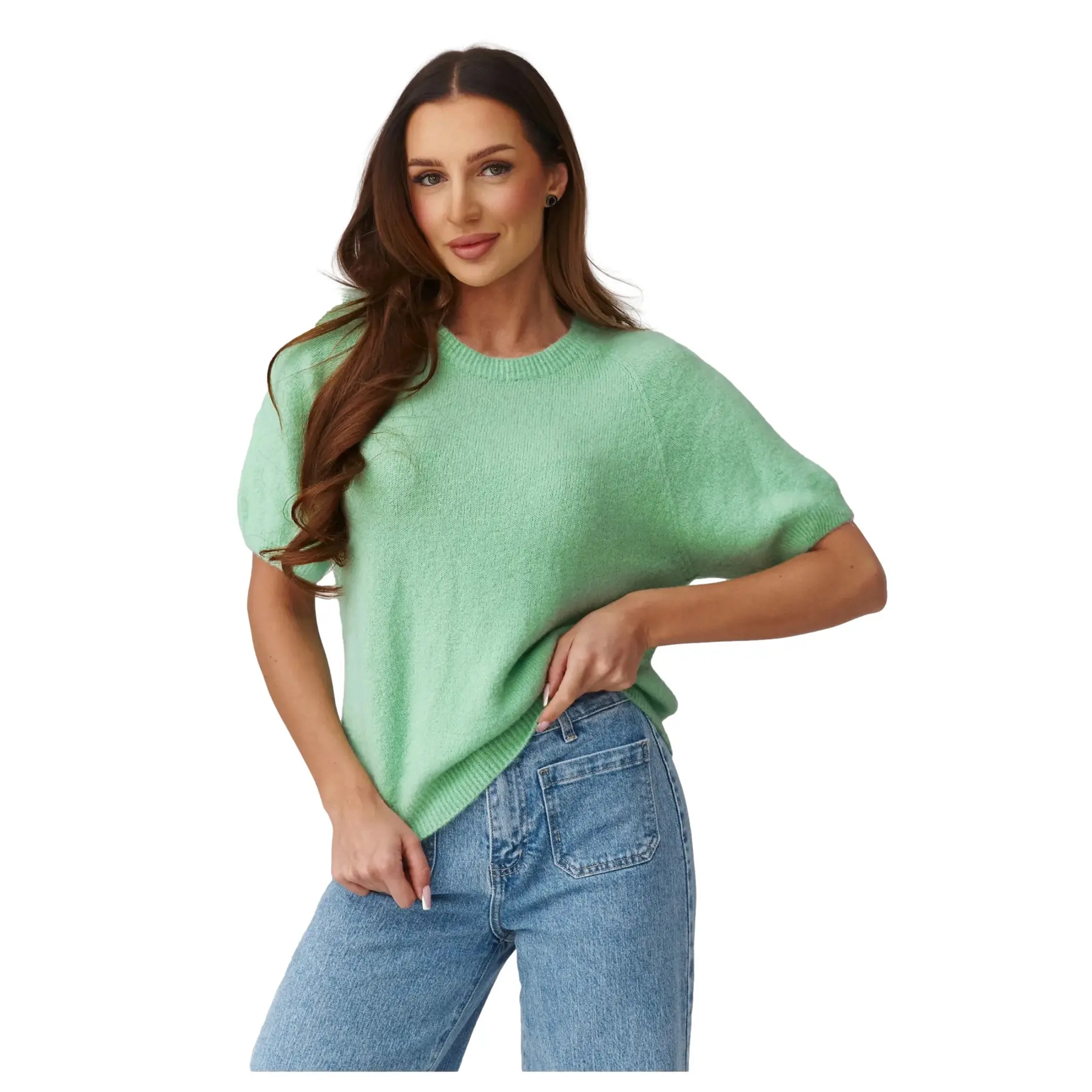 Pullover mit kurzen Ärmeln, Damen Makadamia