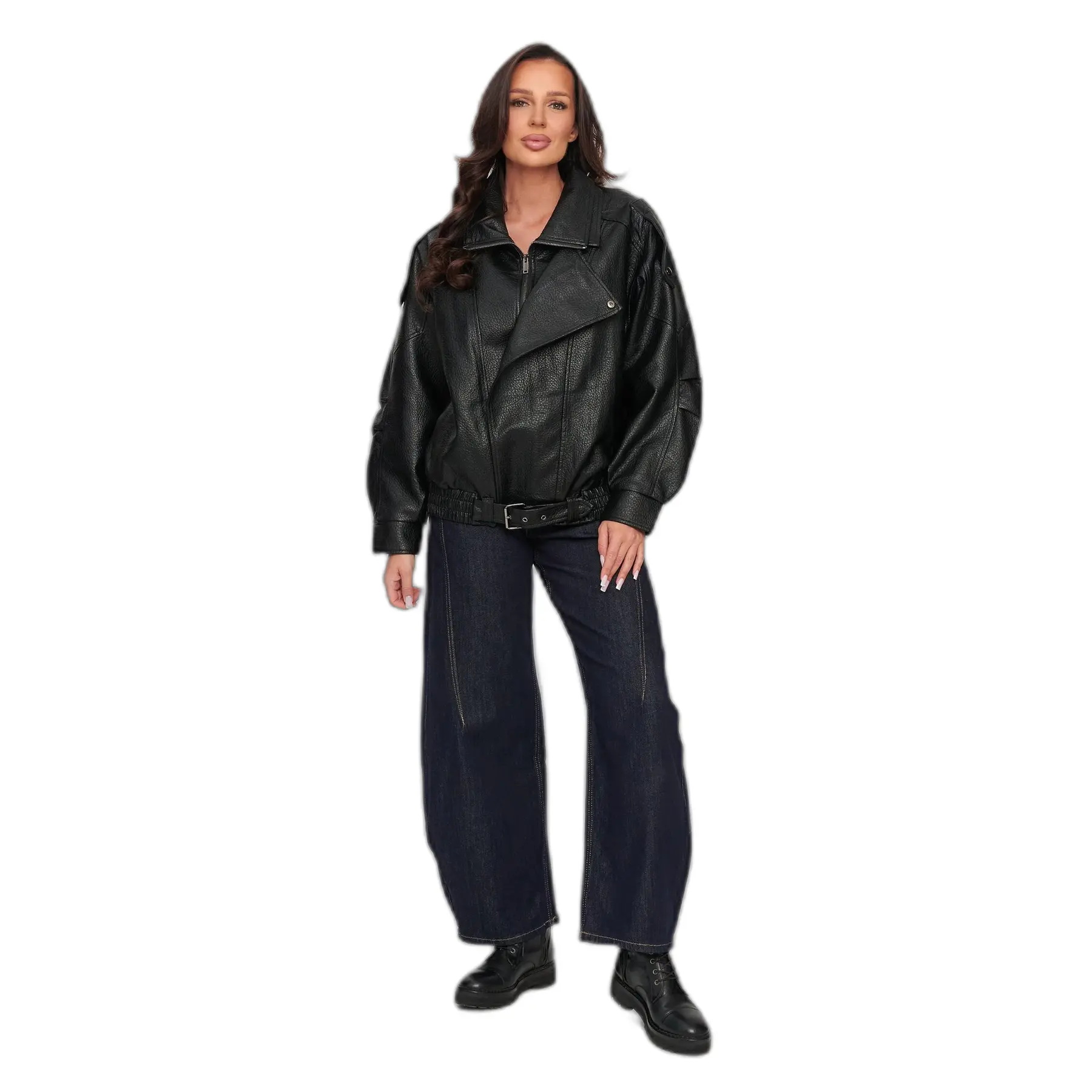 Oversize Kunstlederjacke mit hohem Kragen für Frauen Makadamia C77