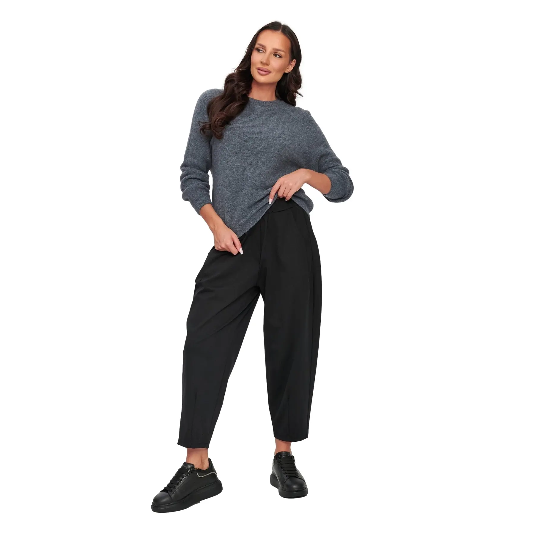 Weite Hose mit elastischem Bund für Damen Makadamia C79