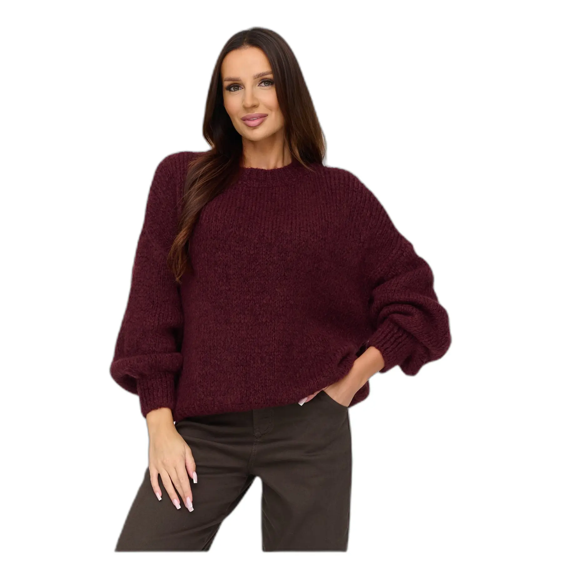 Dicker Pullover mit Rundhalsausschnitt für Frauen Makadamia C83