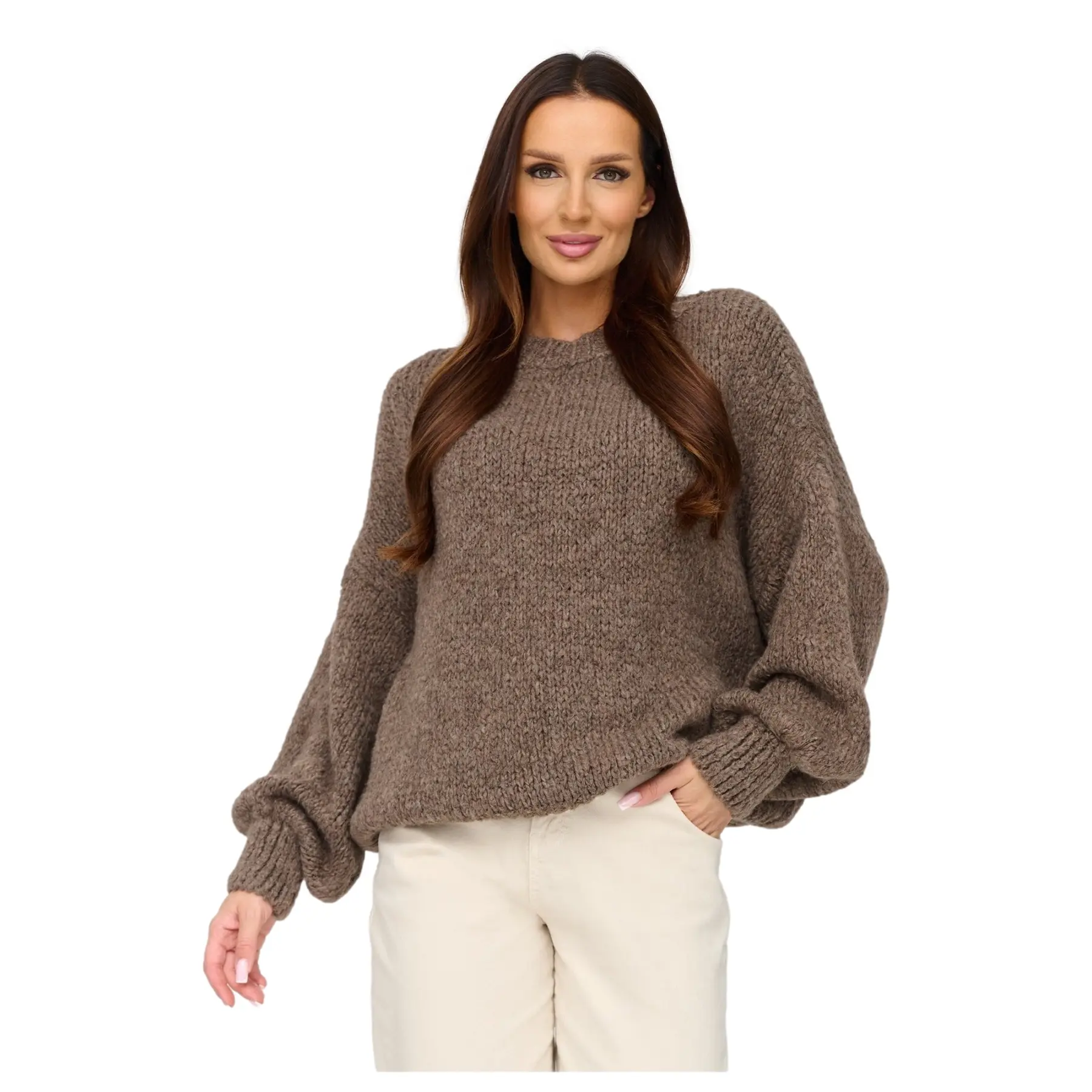 Dicker Pullover mit Rundhalsausschnitt für Frauen Makadamia C83