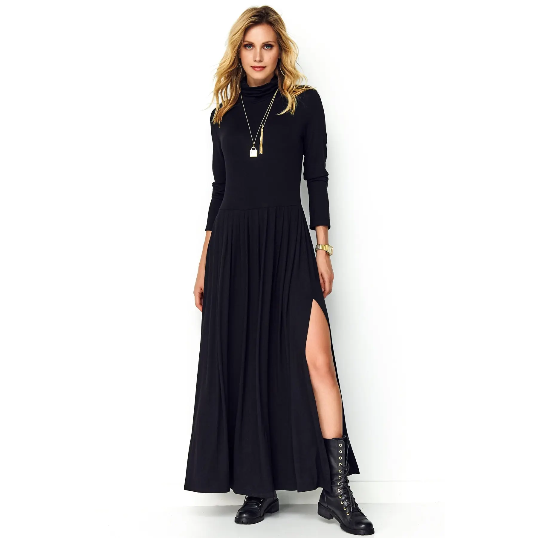 Langarmkleid mit Rollkragen Damen Makadamia M503