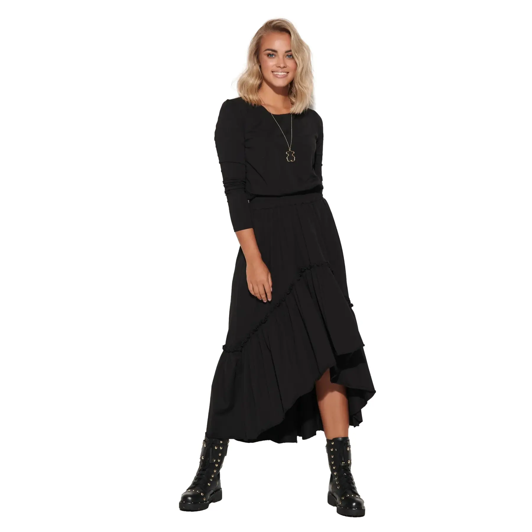 Makadamia Women's Noir Long Sleeve Elasticated Dress