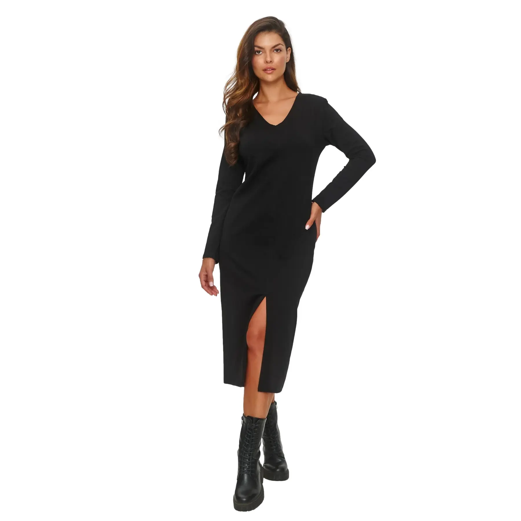 Langarmige Kleid mit Schlitz vorne Damen Makadamia