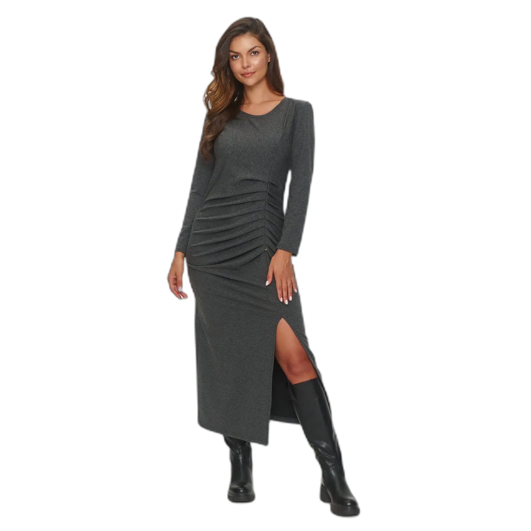 Schlitzkleid mit Rüschen Damen Makadamia M846