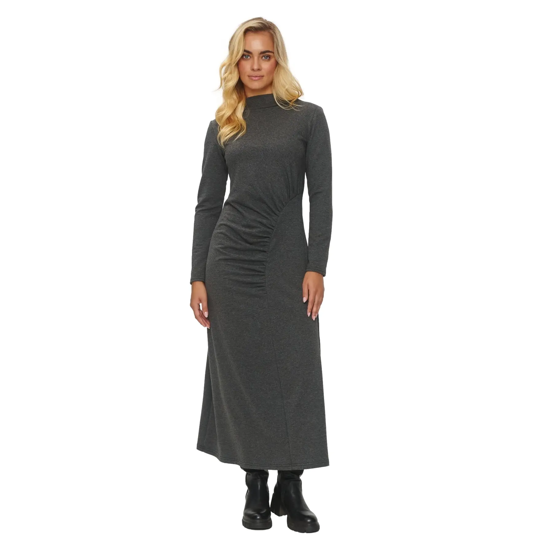 Drapierte Robe mit Stehkragen für Frauen Makadamia M847