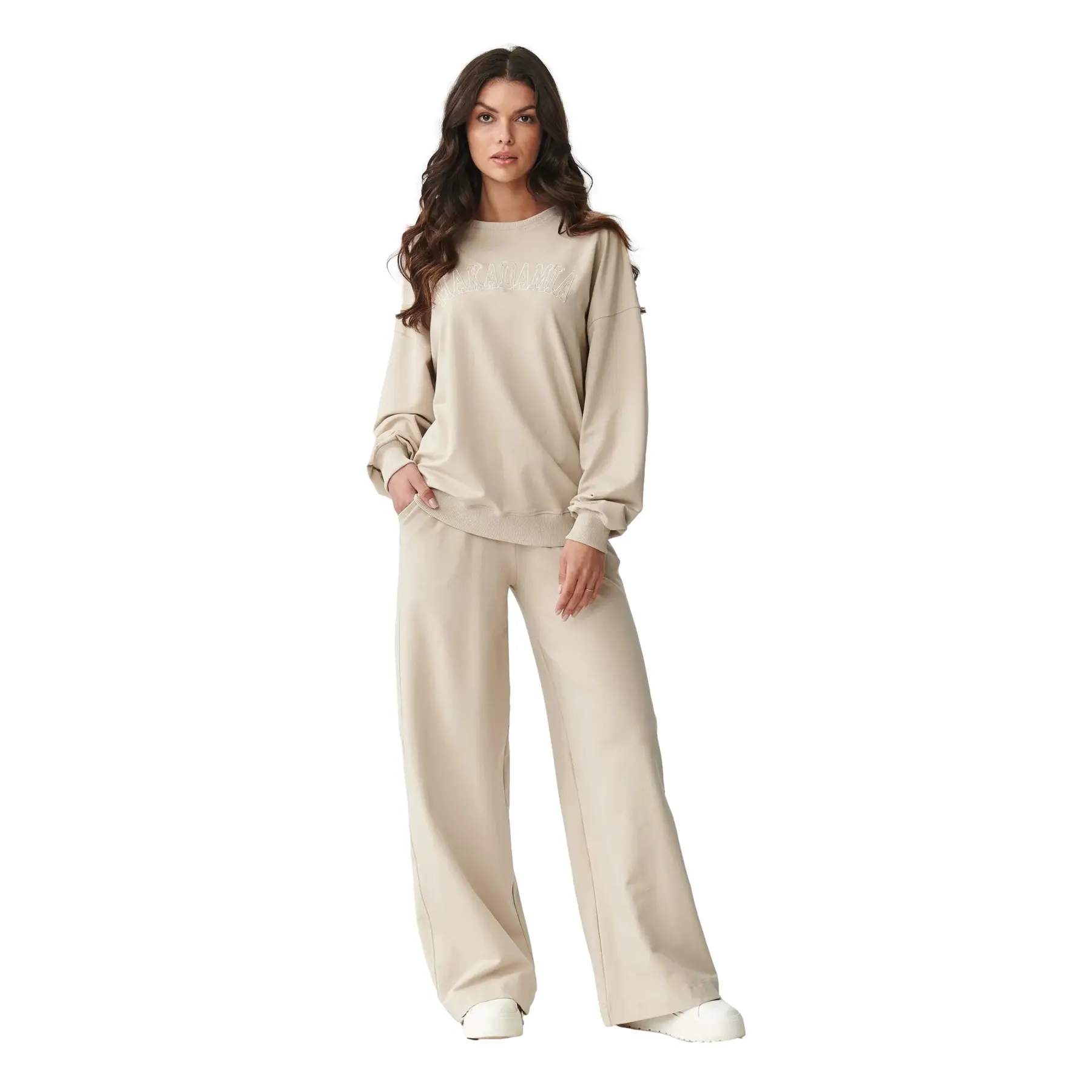 Sweatshirt- und weite Hosenanzug für Damen Makadamia