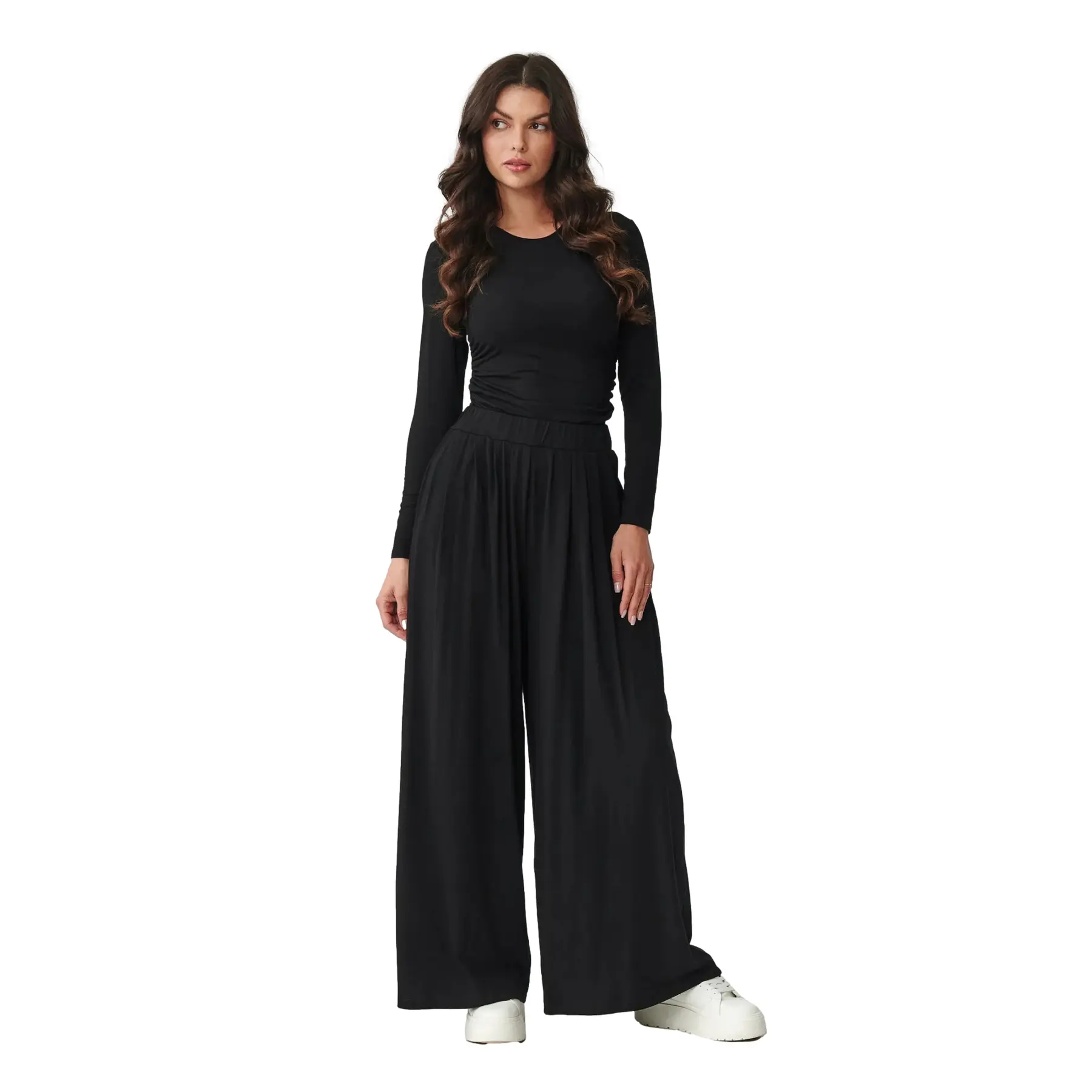 Langarm T-Shirt und weit geschnittene Hose für Frauen Makadamia