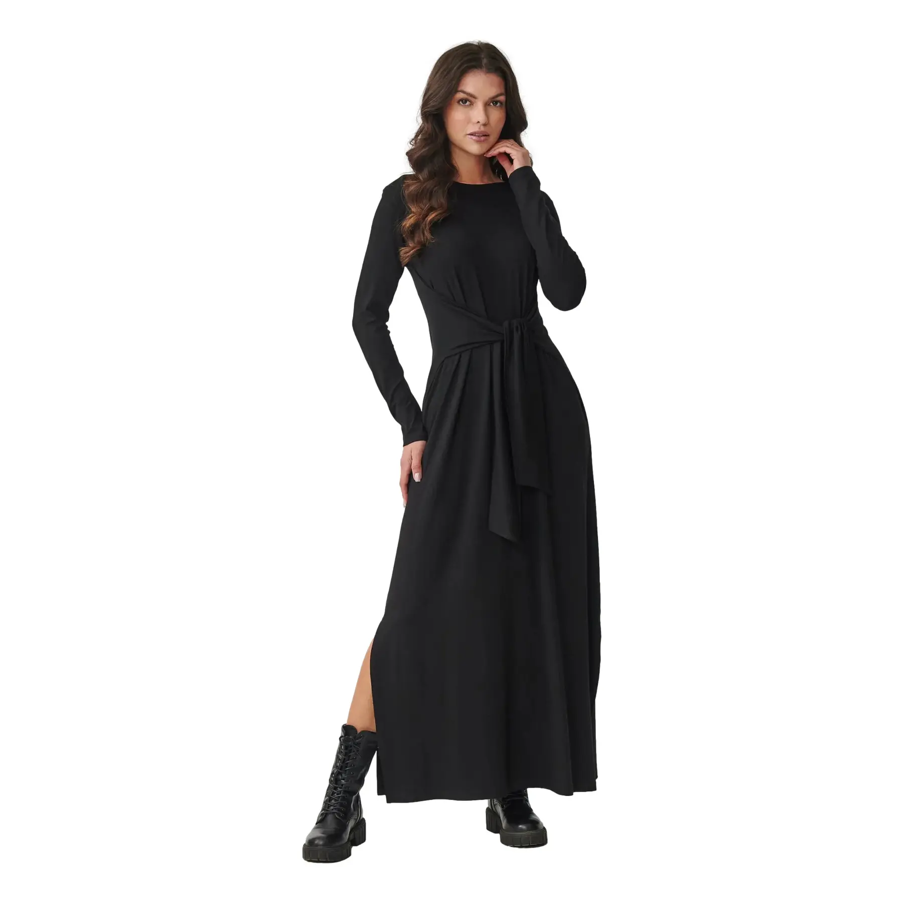 Langarm-Viskosekleid Damen Makadamia