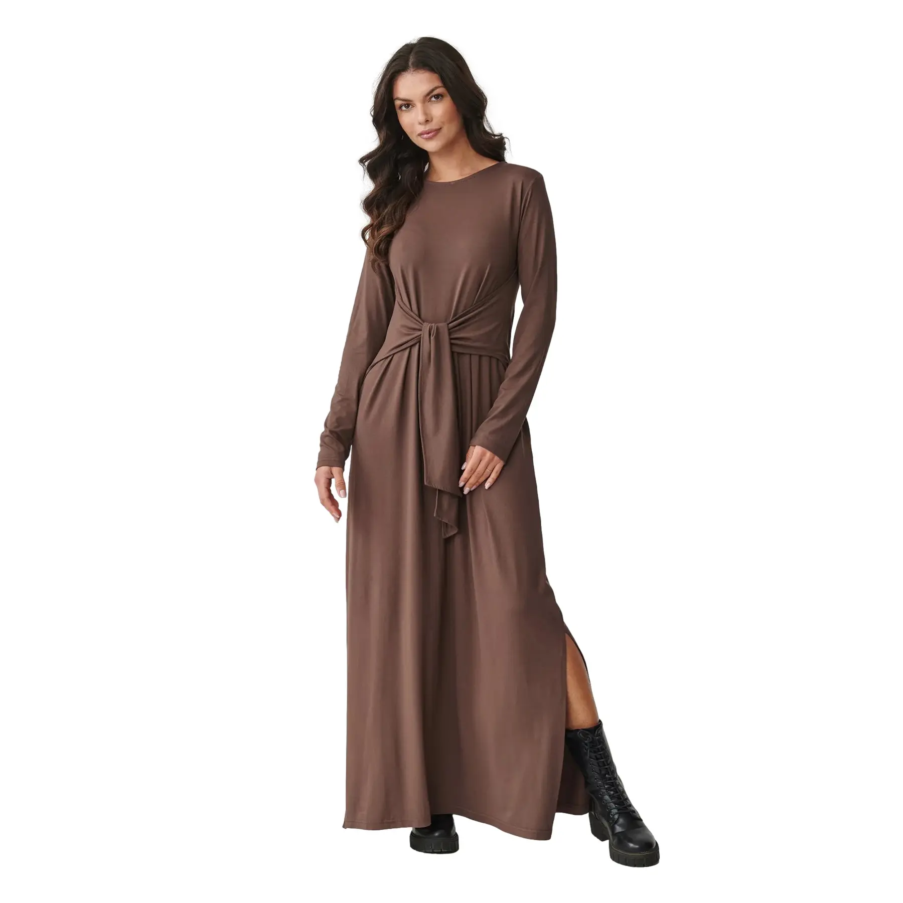 Langarm-Viskosekleid Damen Makadamia