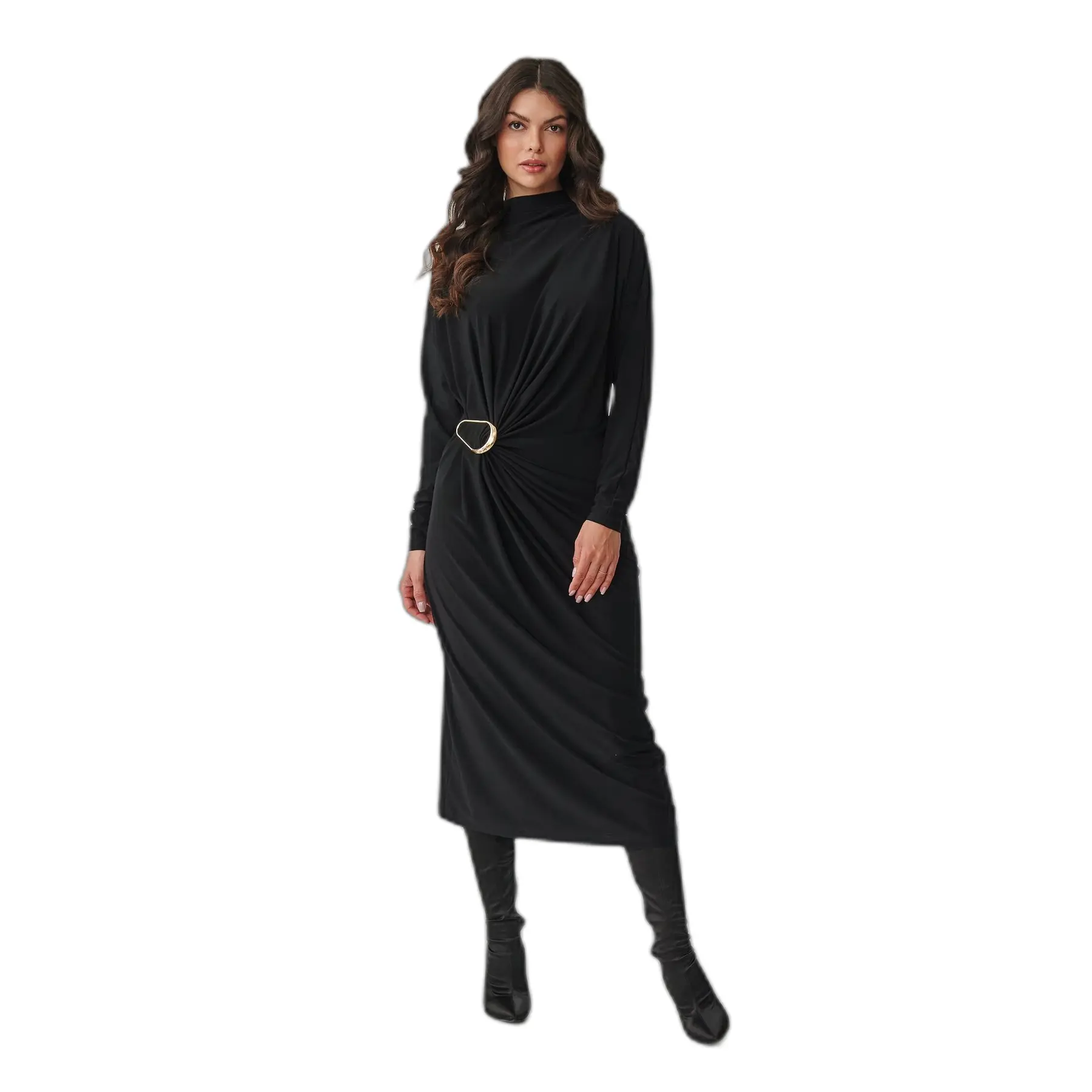 Faltenkleid mit Dekoschleife Damen Makadamia M907