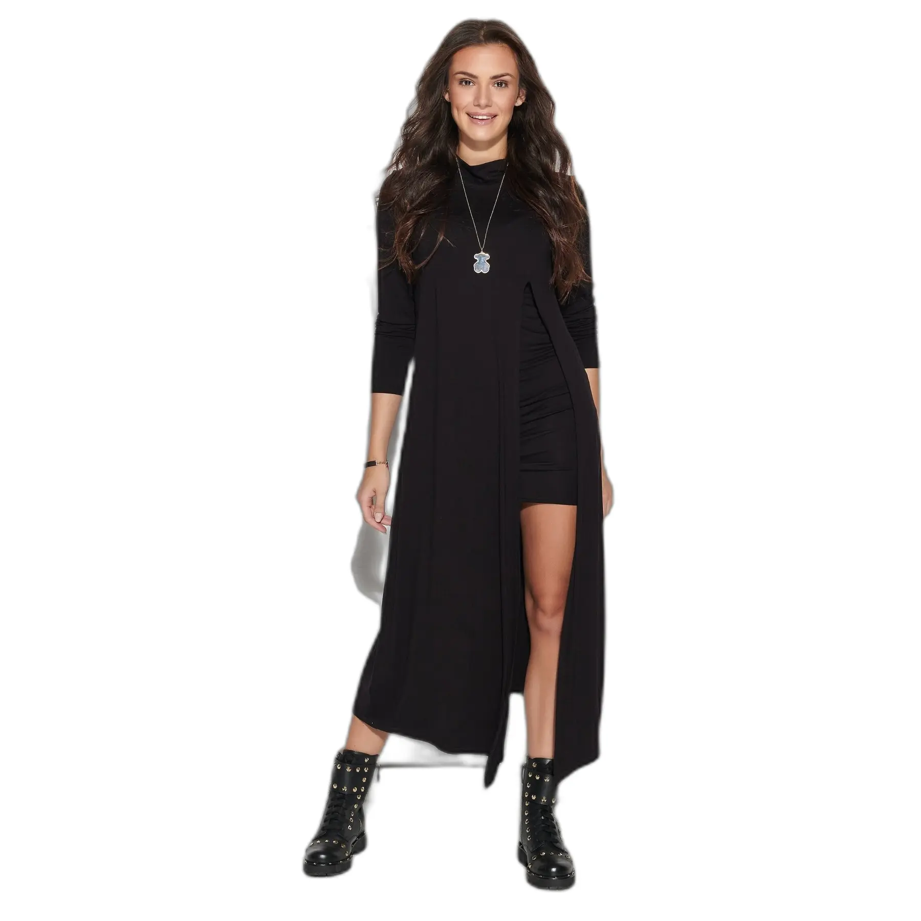 Maxi-Viskosekleid mit Schlitz für Frauen Makadamia M909