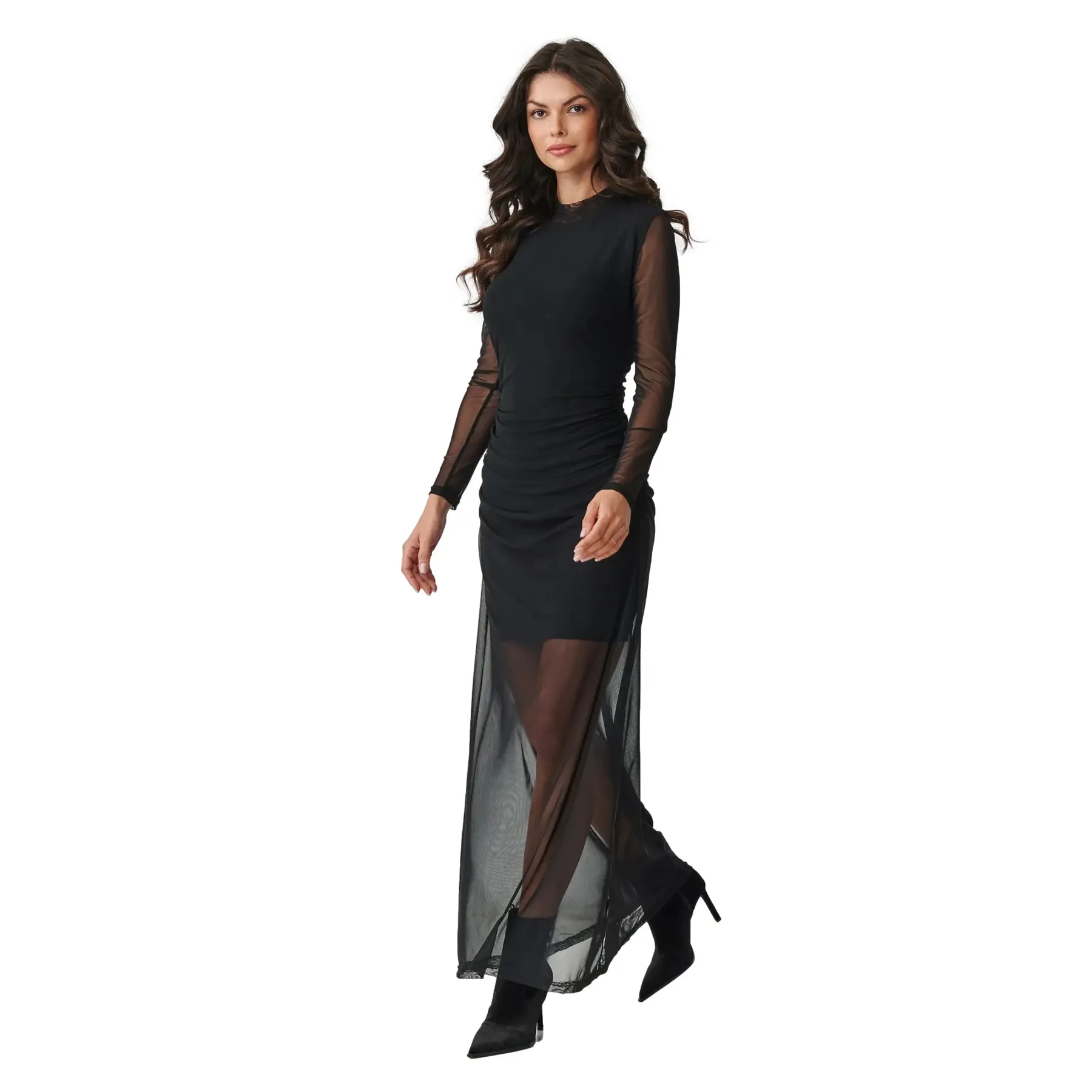 Dame Langarmkleid mit Spitzenbesatz Makadamia