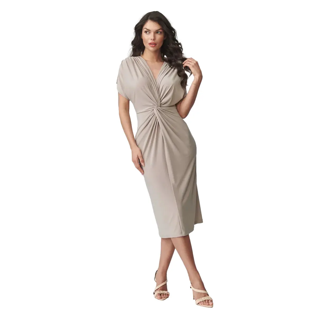 Schicke geraffte Kleid Damen Makadamia
