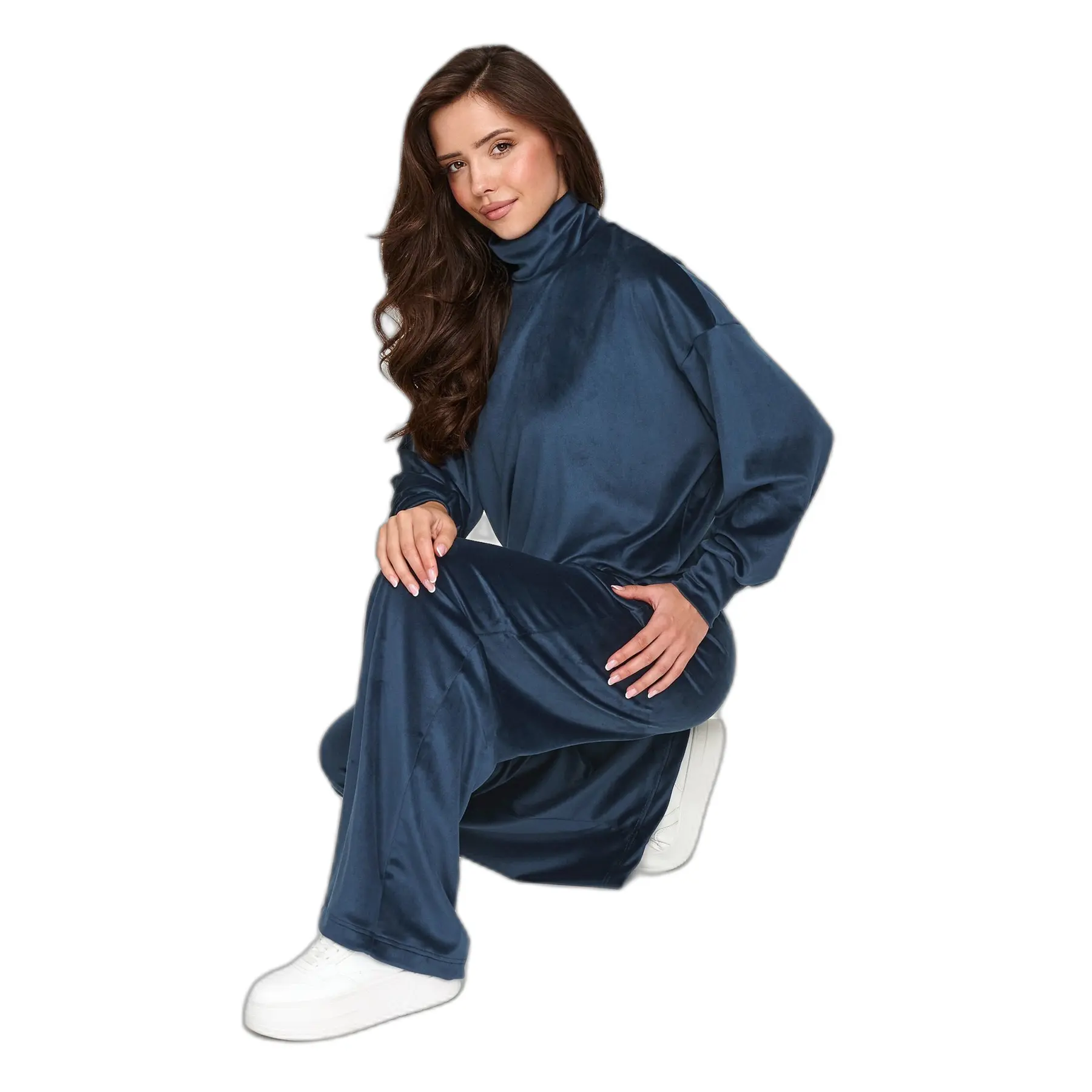 Completo in velluto con pantaloni larghi donna  M953