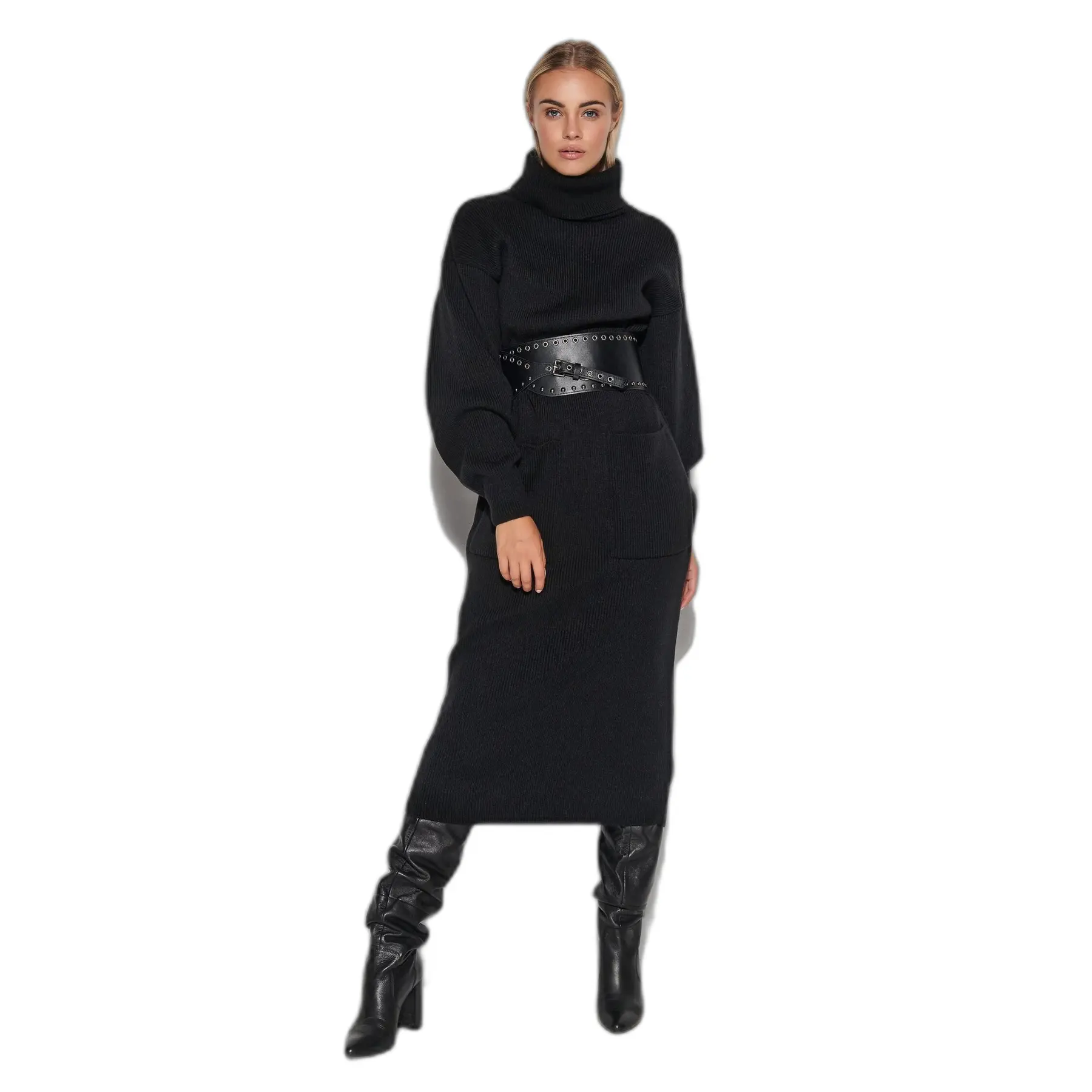 Strickkleid mit Rollkragen und Taschen Damen Makadamia S105