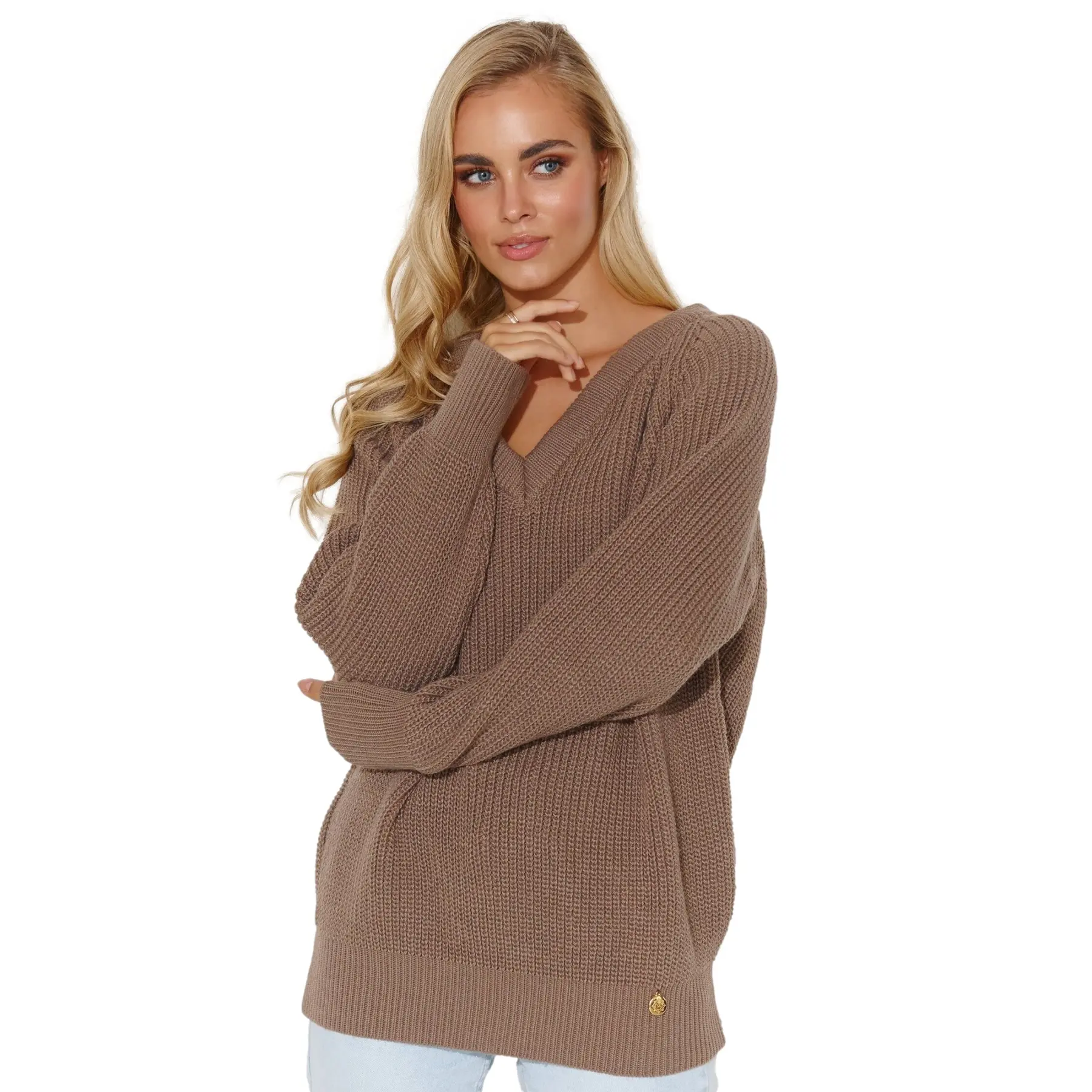 Pull einfache mit V-Ausschnitt für Damen Makadamia S140