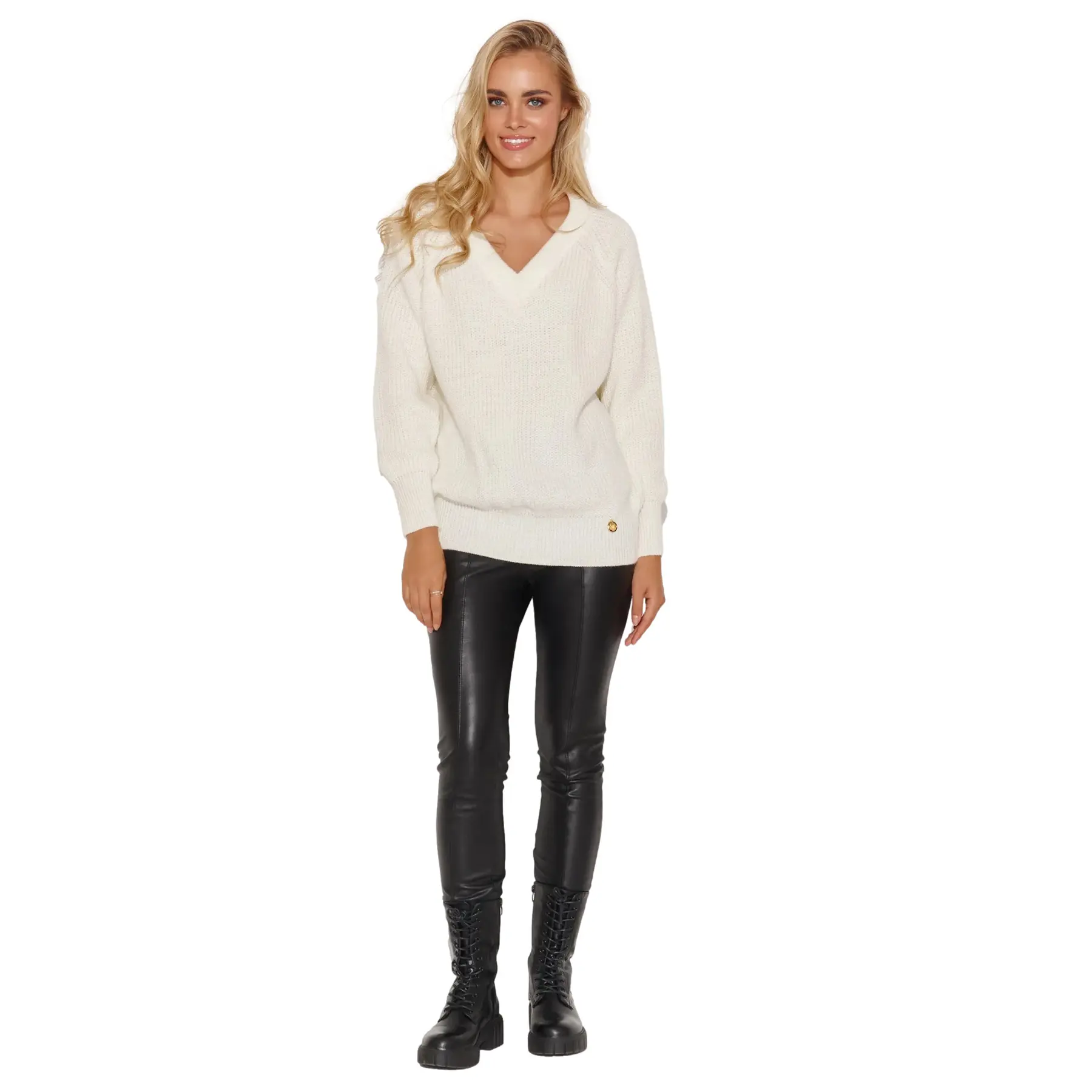 Damen V-Ausschnitt Pulli Makadamia