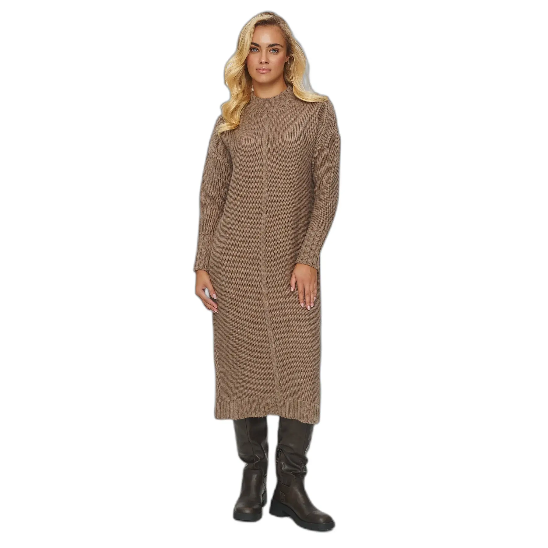 Pull Lange à Coupe Gerade Damen Makadamia S147