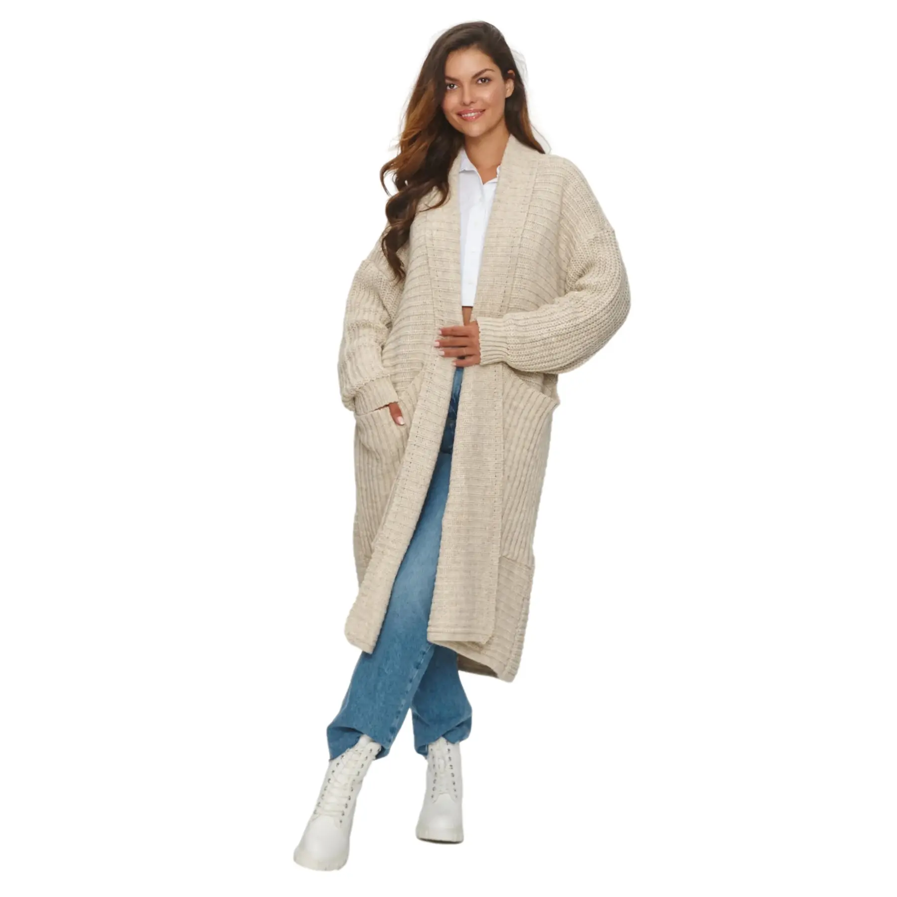 Langarm-Cardigan mit Taschen Damen Makadamia