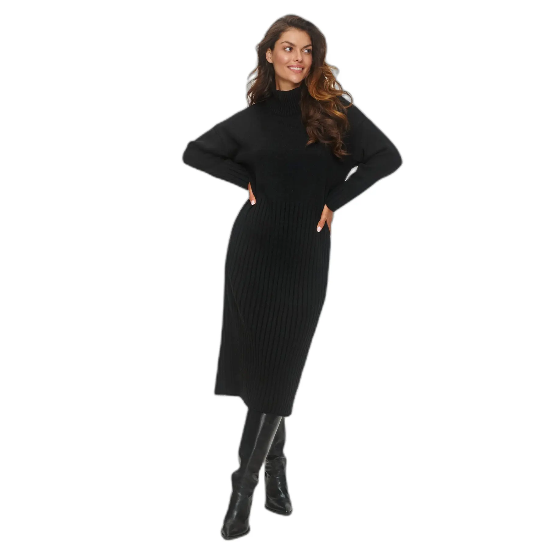 Pull Midi Kleid mit Rollkragen Damen Makadamia S154