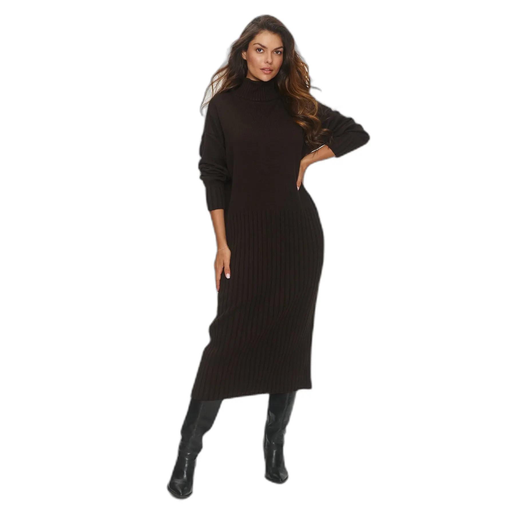 Pull Midi Kleid mit Rollkragen Damen Makadamia S154