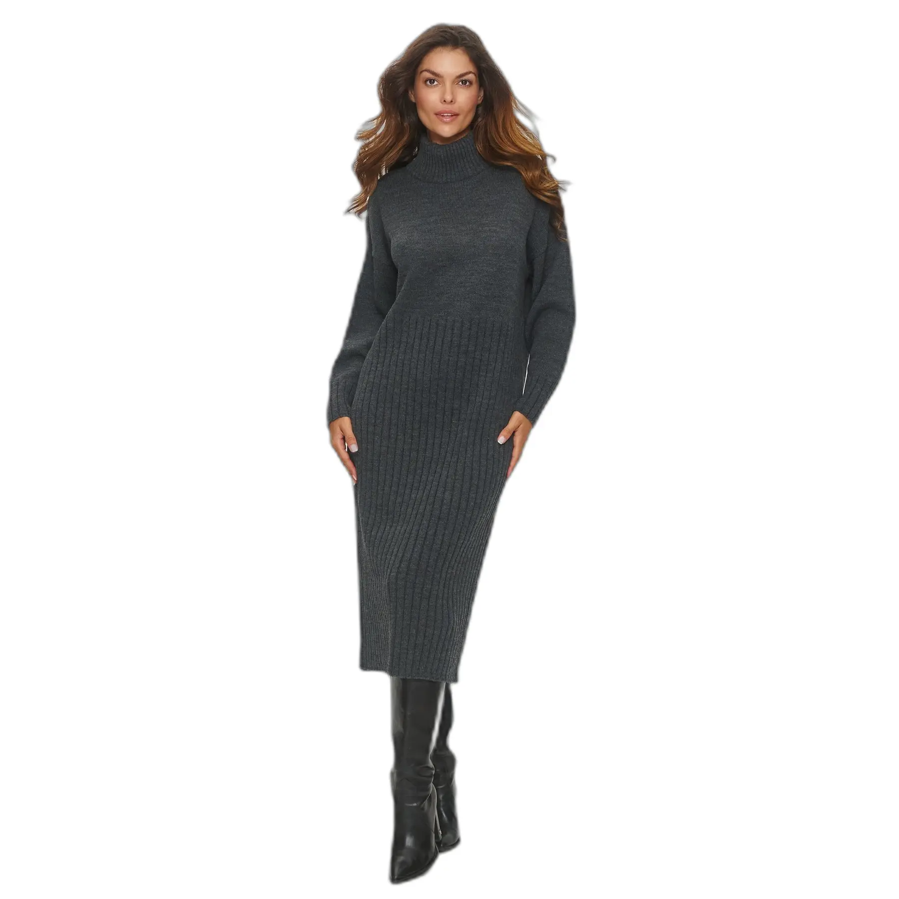 Pull Midi Kleid mit Rollkragen Damen Makadamia S154