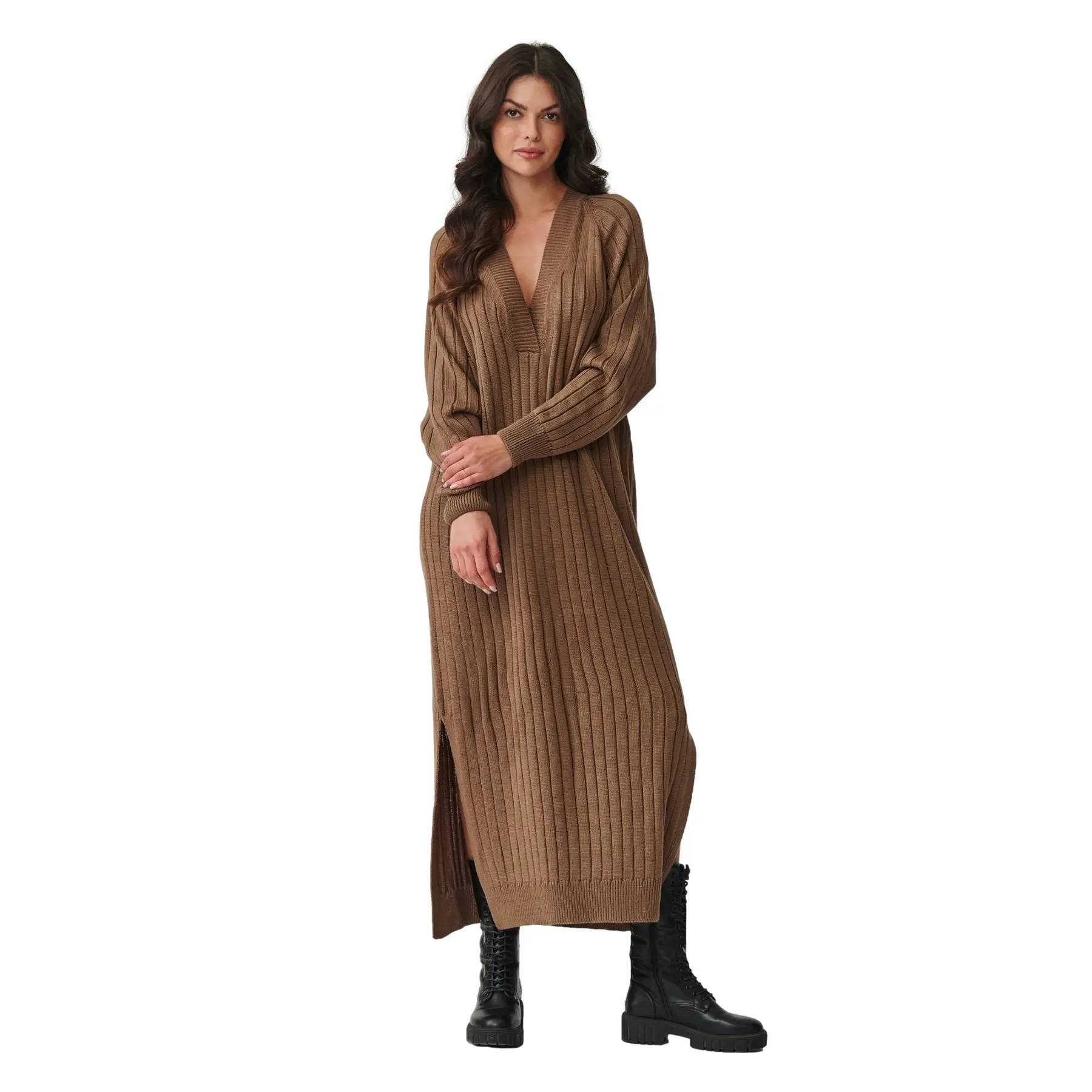 Pull Lange Mit V-Ausschnitt Für Damen Makadamia S161